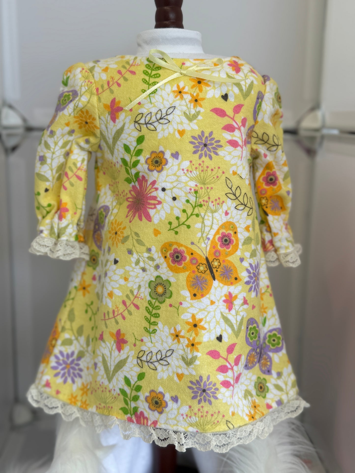 Handmade 18" Doll Clothes - Pajama set Yellow Gown & Robe