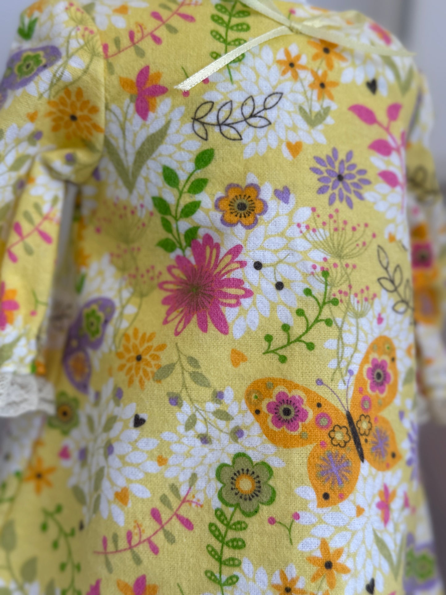 Handmade 18" Doll Clothes - Pajama set Yellow Gown & Robe