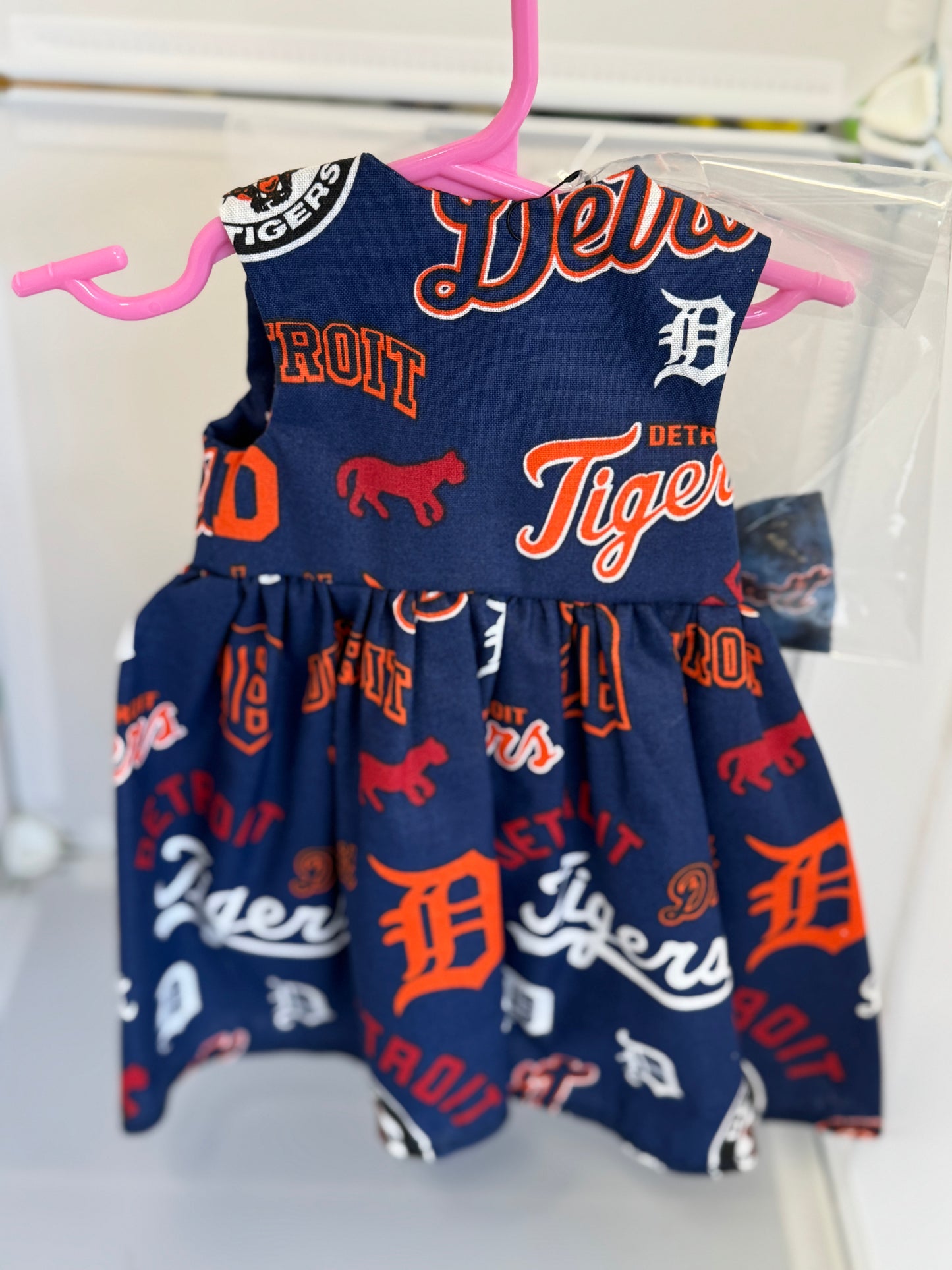 Handmade 18" Doll Clothes – Navy & Orange Baseball-Inspired Dress with Matching Bow