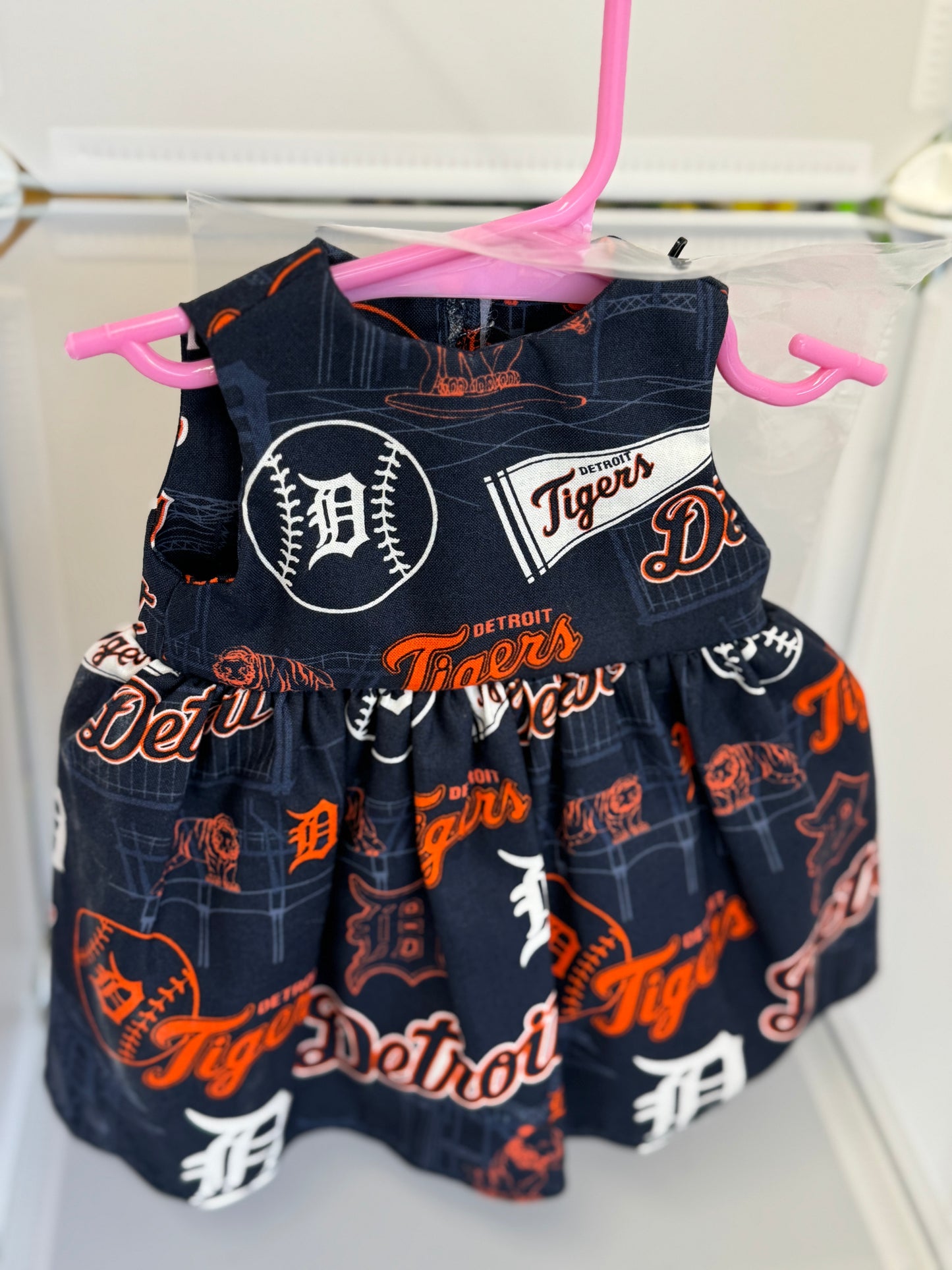 Handmade 18" Doll Clothes – Navy & Orange Baseball-Inspired Dress with Matching Bow