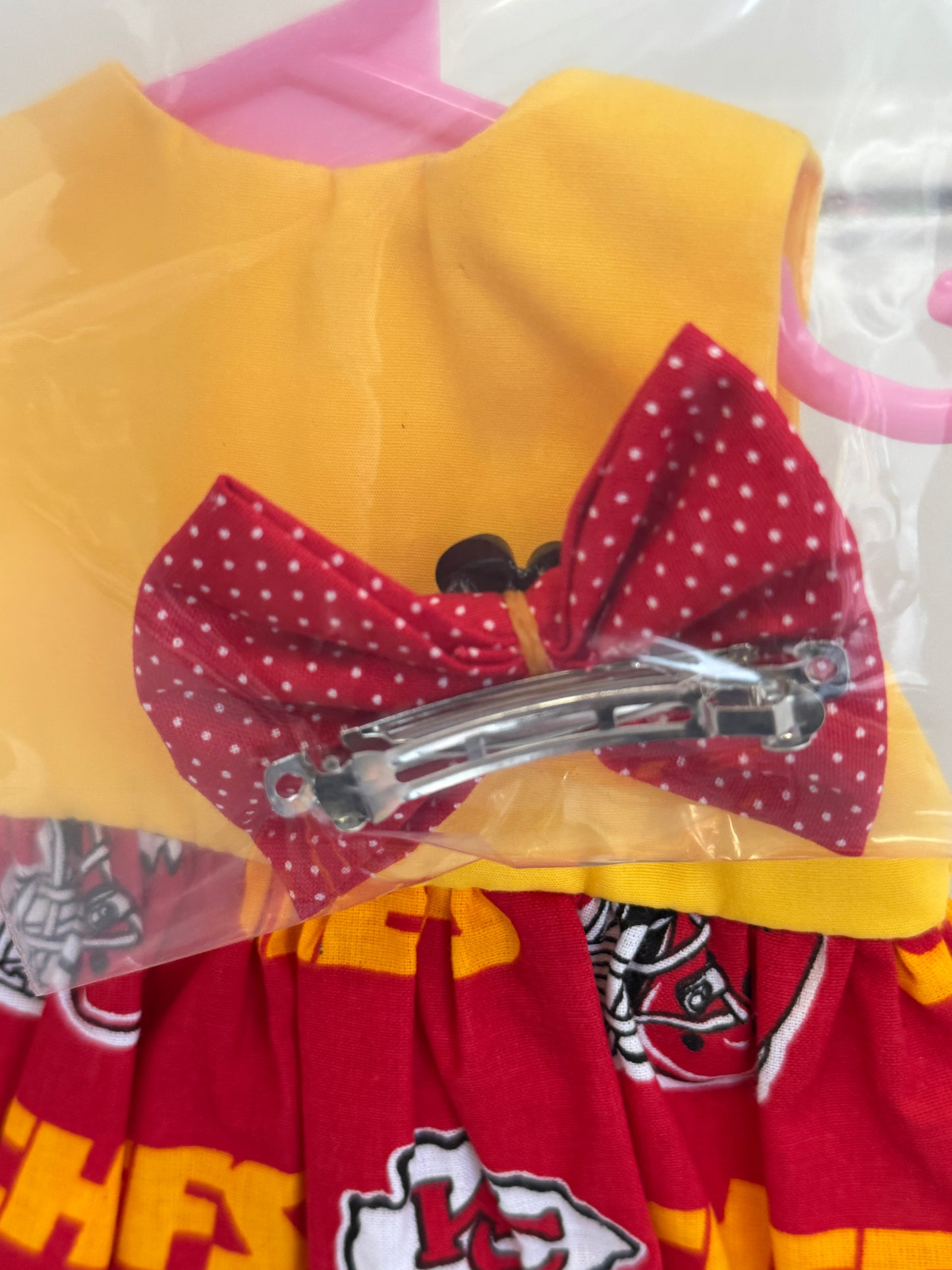 Handmade 18" Doll Clothes – Red & Gold Football-Inspired Dress with Matching Bow