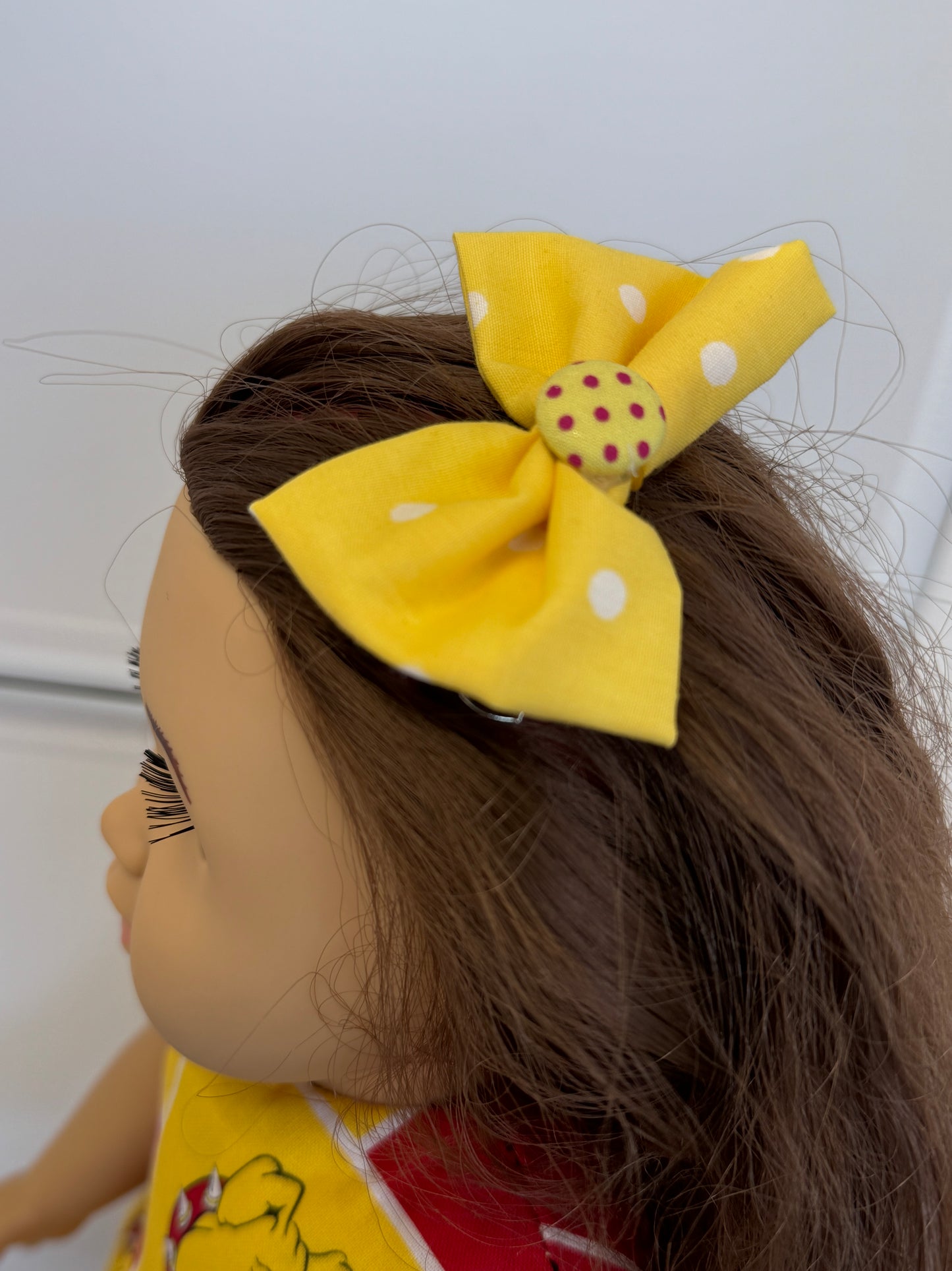 Handmade 18" Doll Clothes – Red & Gold Bulldog-Inspired Dress with Matching Bow