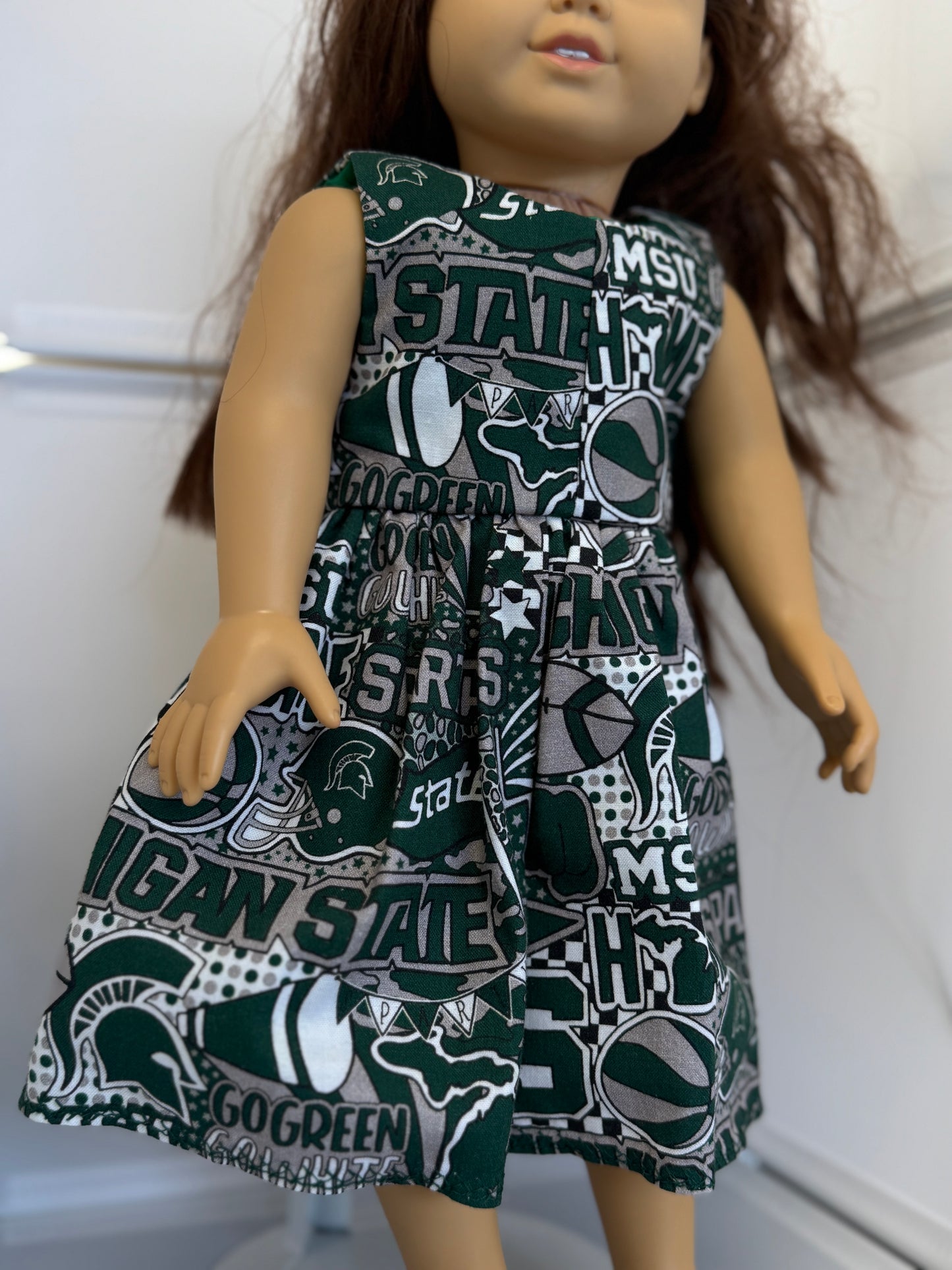 Handmade 18" Doll Clothes - Michigan State Dress & Bow
