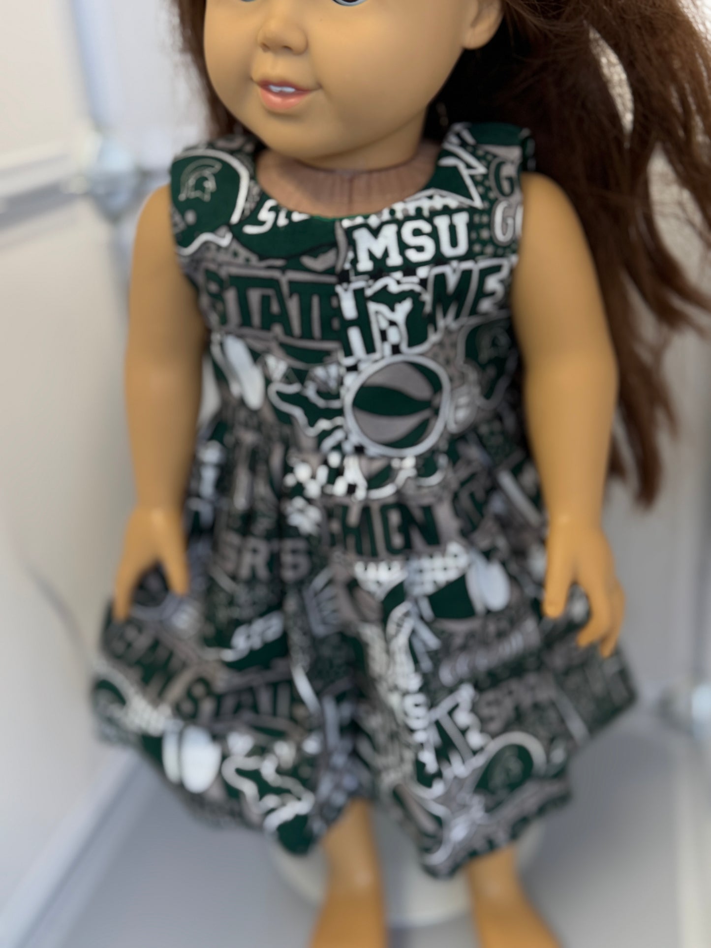 Handmade 18" Doll Clothes - Michigan State Dress & Bow