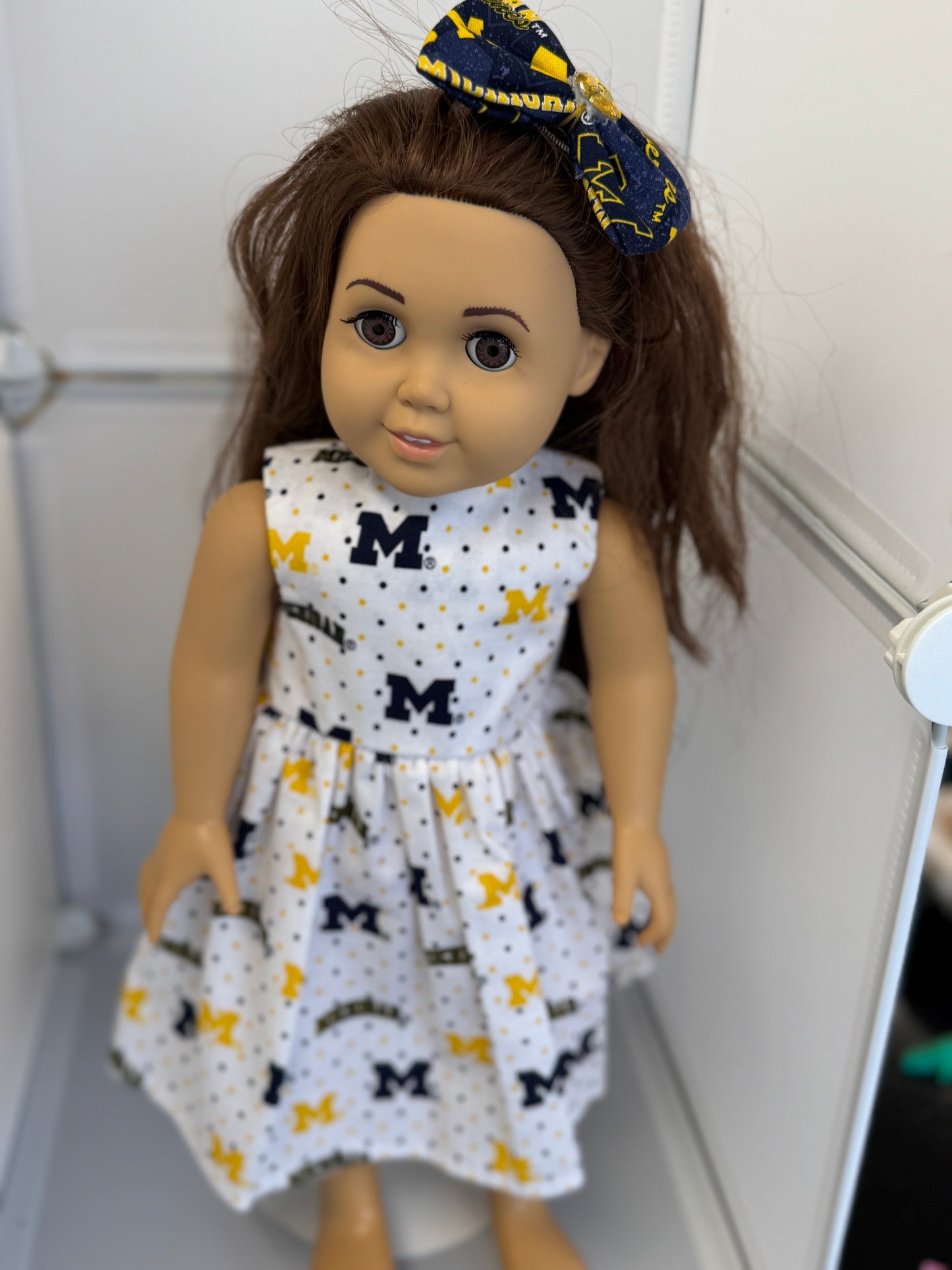 Handmade 18" Doll Clothes - Michigan Dress & Bow