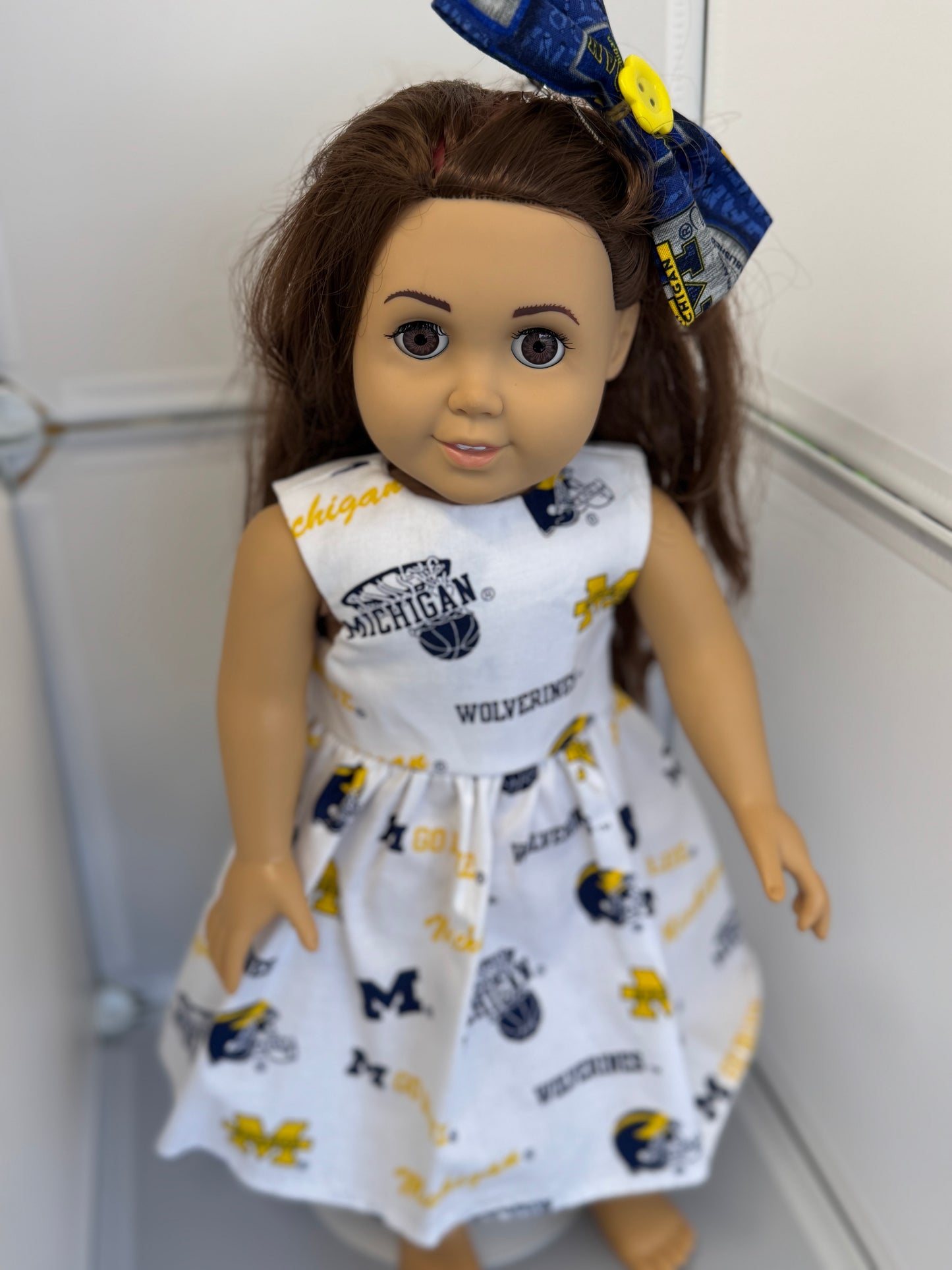 Handmade 18" Doll Clothes - Michigan Dress & Bow