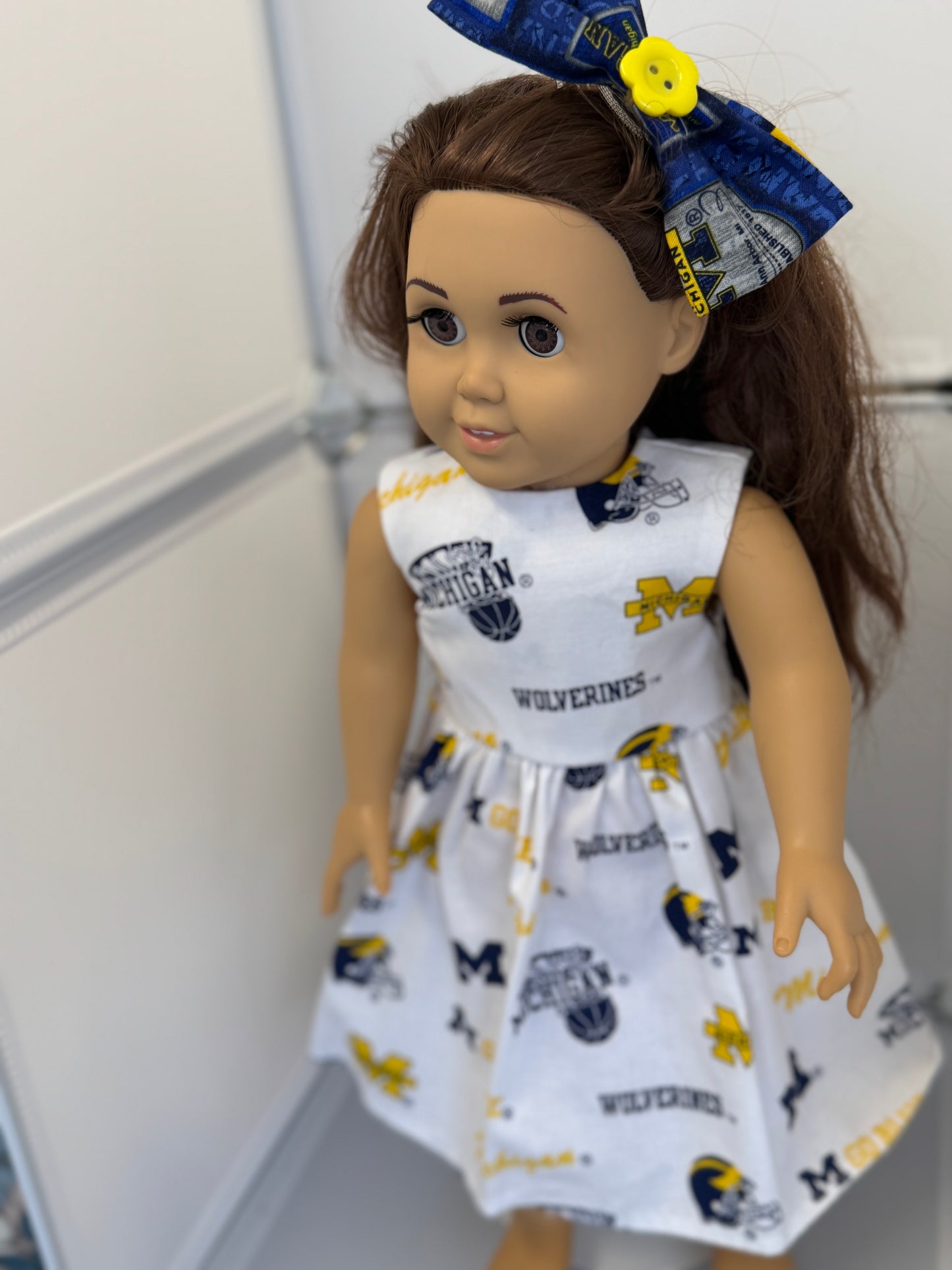 Handmade 18" Doll Clothes - Michigan Dress & Bow