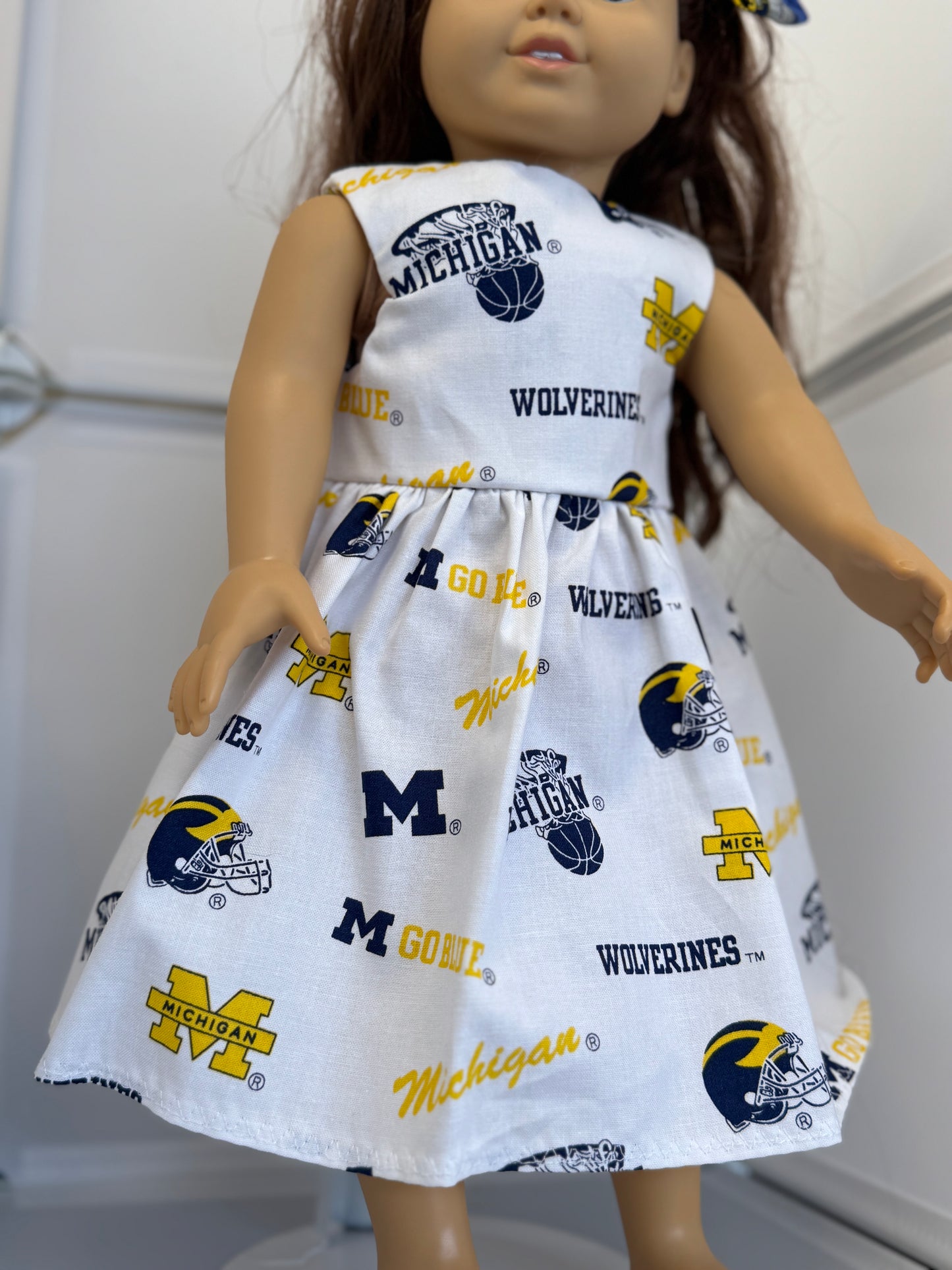 Handmade 18" Doll Clothes - Michigan Dress & Bow