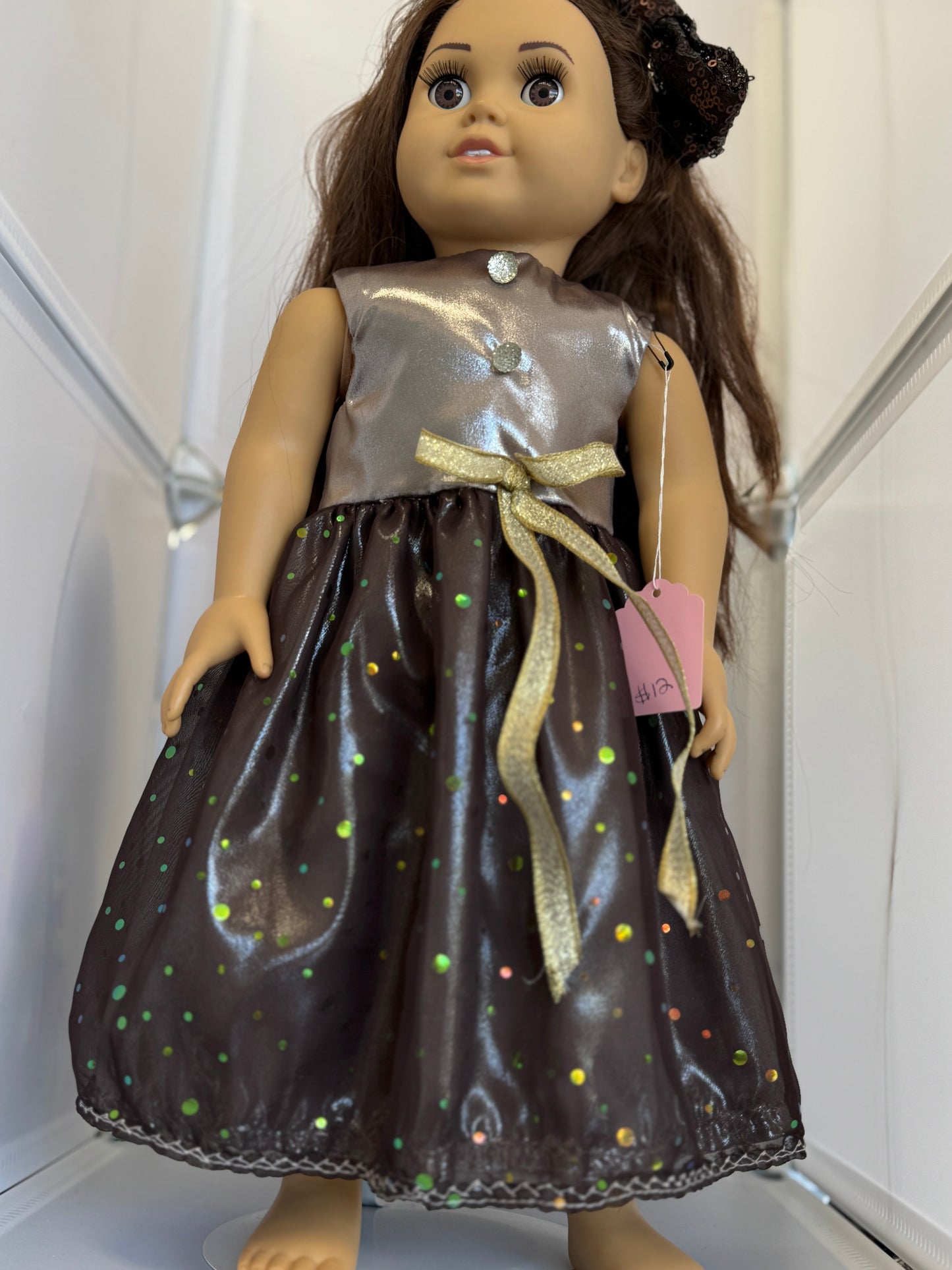 Handmade 18" Doll Clothes - Brown Fancy Dress & Bow