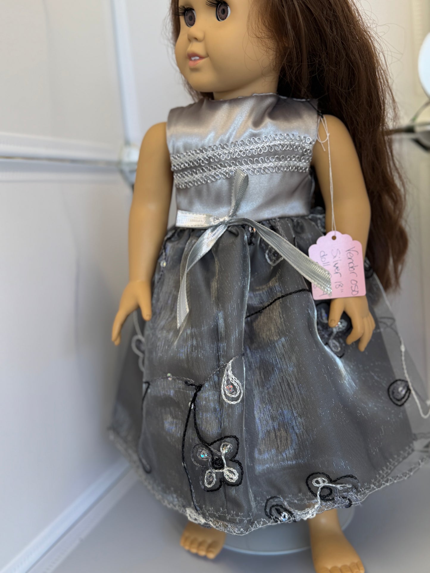 Handmade 18" Doll Clothes - Silver Fancy Dress