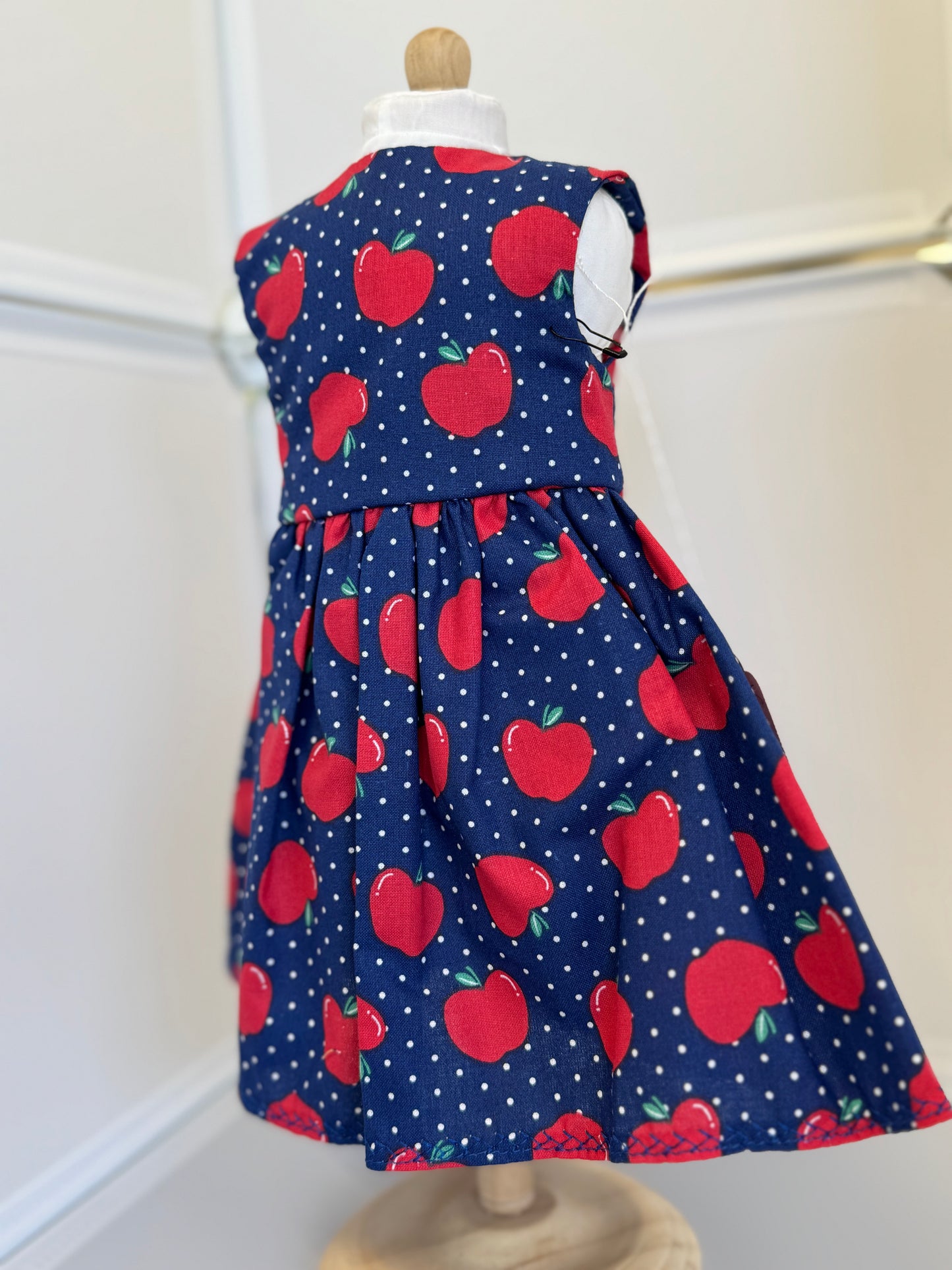 Handmade 18" Doll Clothes - Back to School Dress - Apples w/Bag