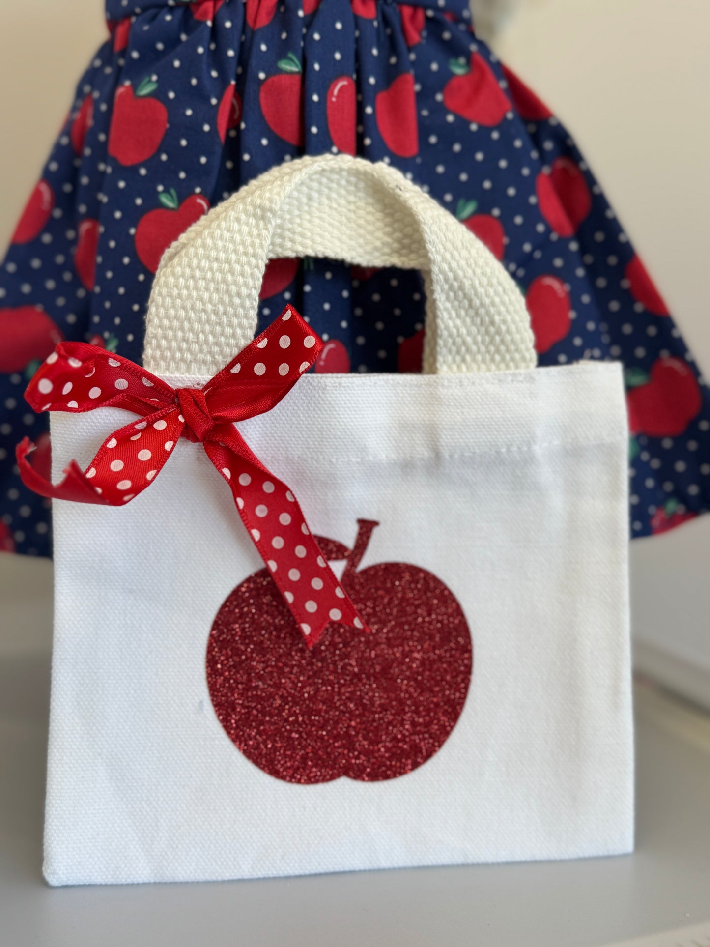 Handmade 18" Doll Clothes - Back to School Dress - Apples w/Bag