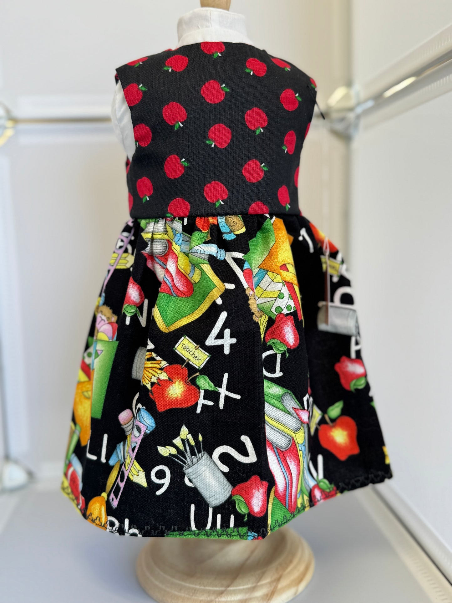 Handmade 18" Doll Clothes - Back to School Dress - Apples & School Supplies