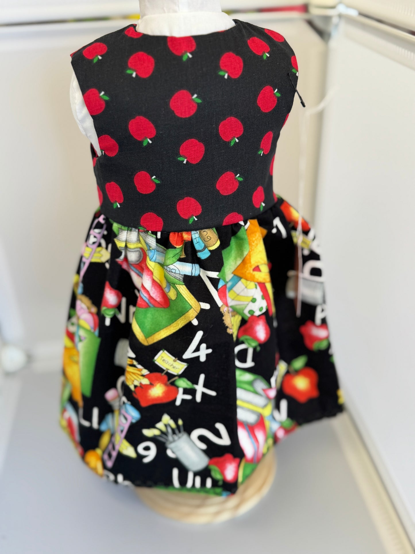 Handmade 18" Doll Clothes - Back to School Dress - Apples & School Supplies
