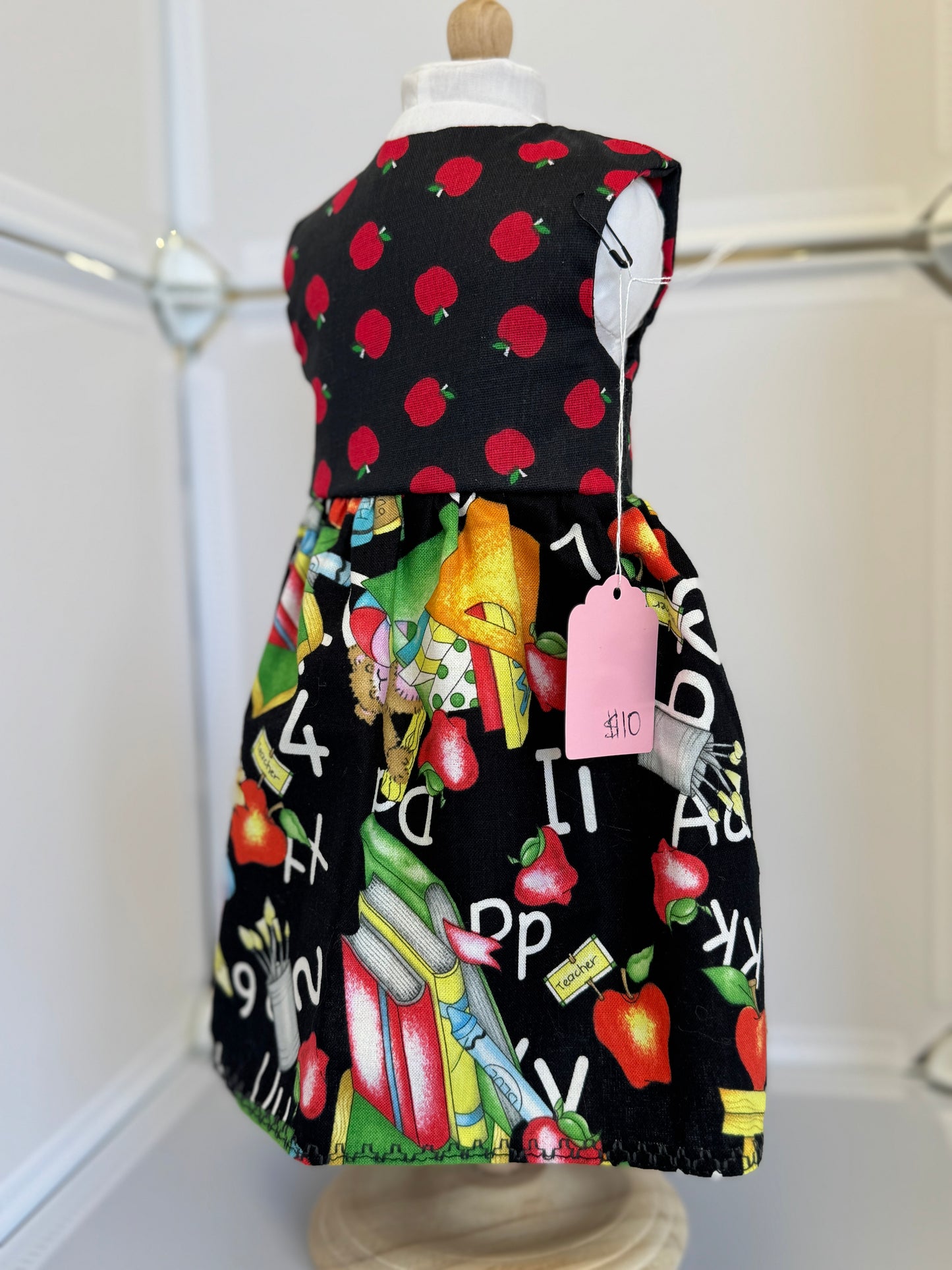 Handmade 18" Doll Clothes - Back to School Dress - Apples & School Supplies