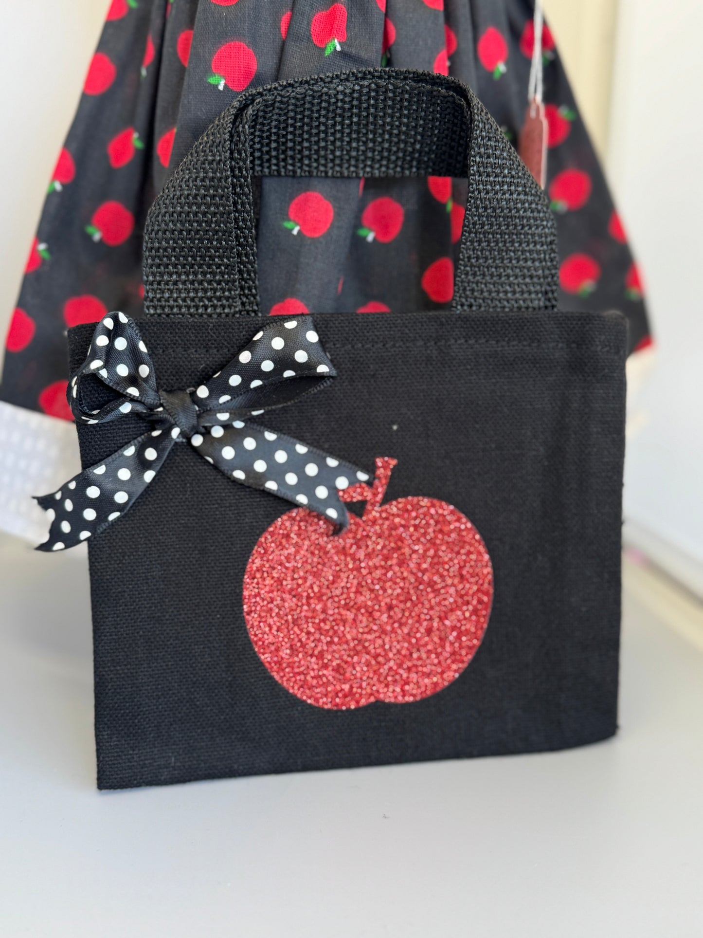 Handmade 18" Doll Clothes - Back to School Dress - Apples & Bag