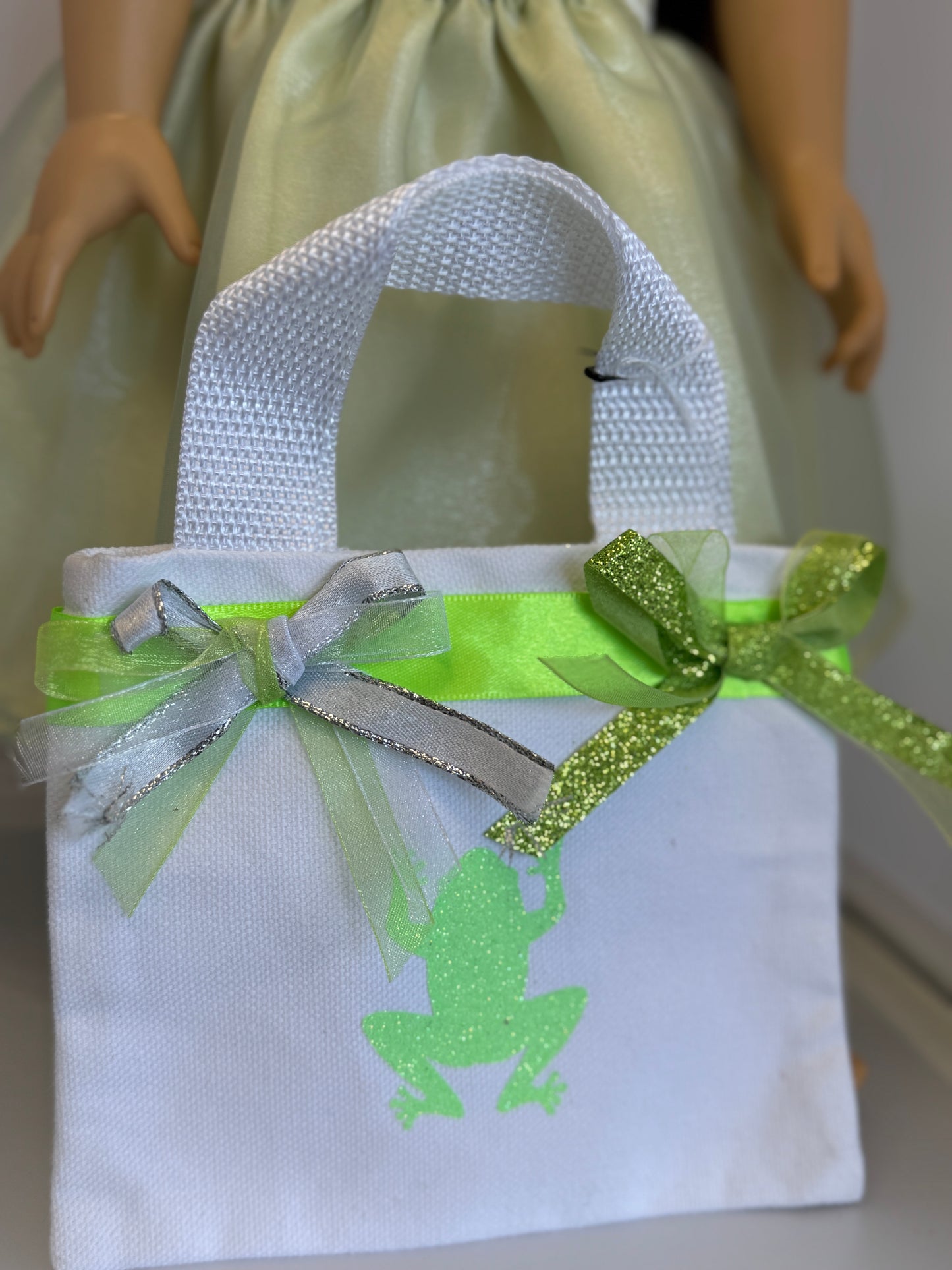 Handmade 18" Doll Clothes - Princess Dress - Frog Bag