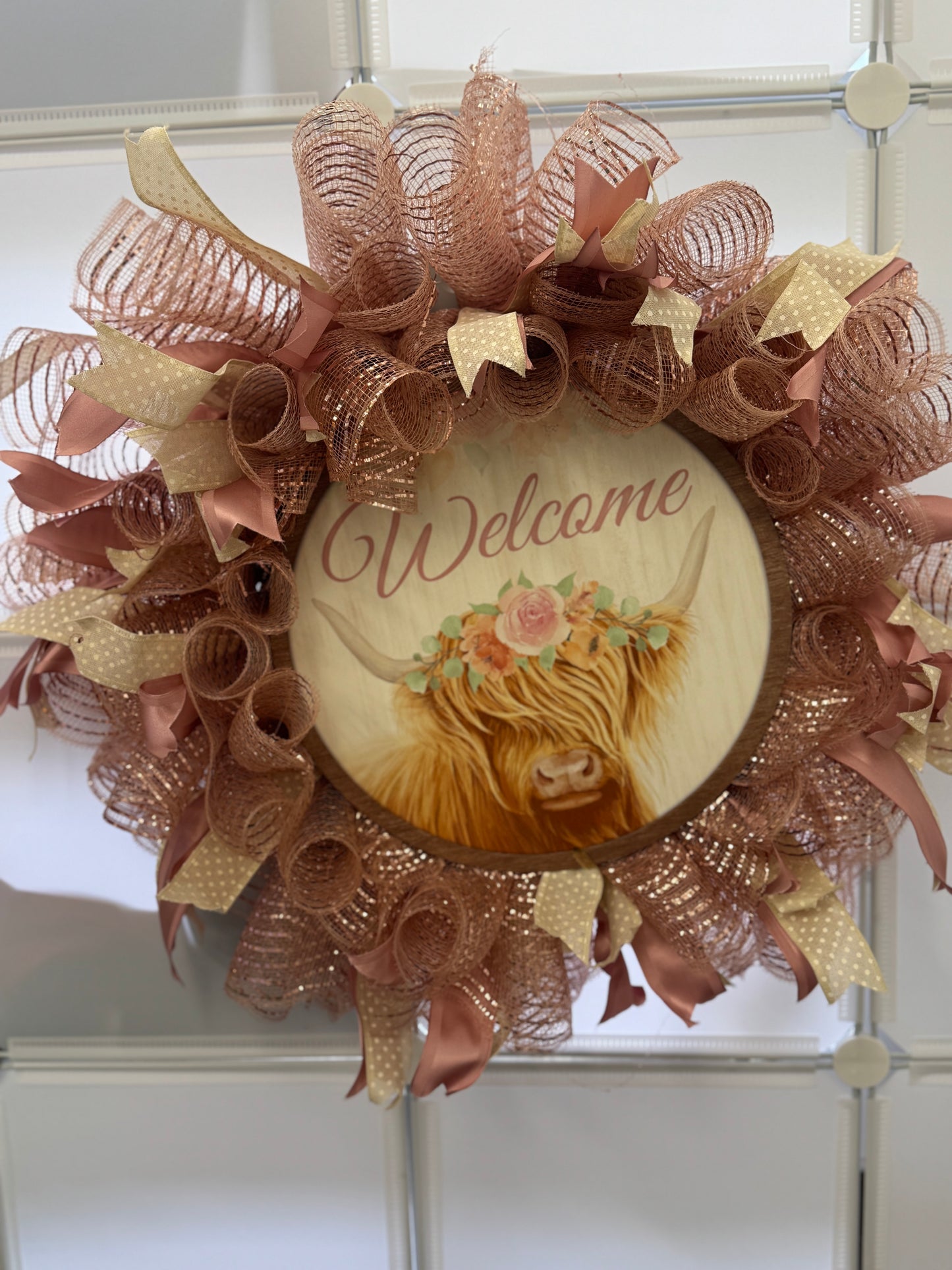Handmade Deco Mesh Wreaths - Highland Cow - Welcome