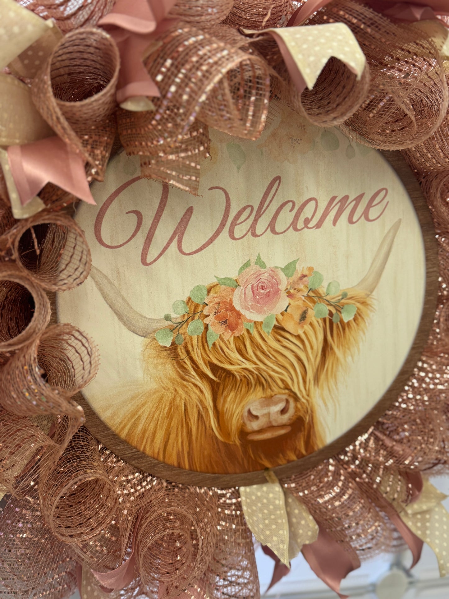 Handmade Deco Mesh Wreaths - Highland Cow - Welcome