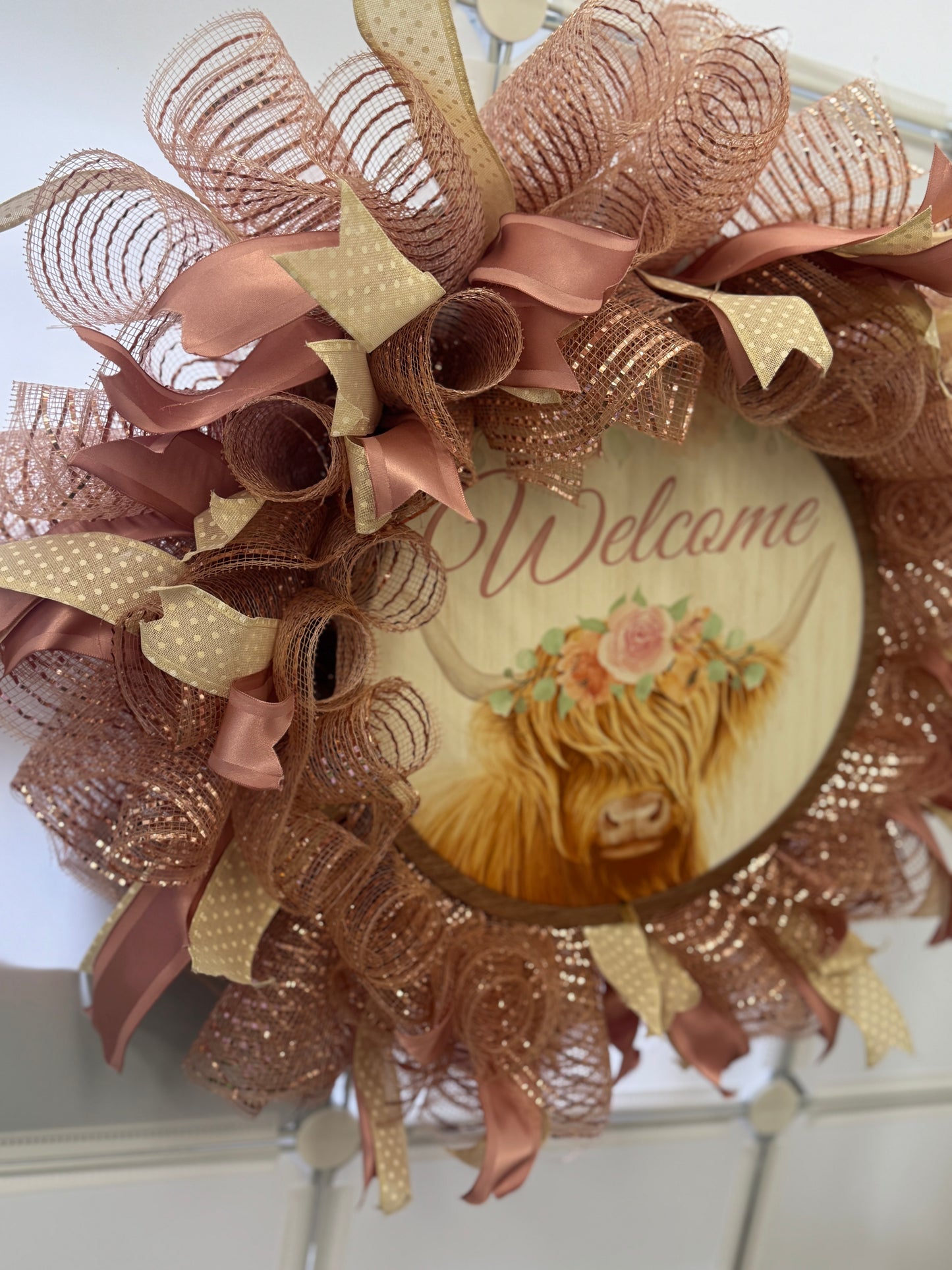 Handmade Deco Mesh Wreaths - Highland Cow - Welcome