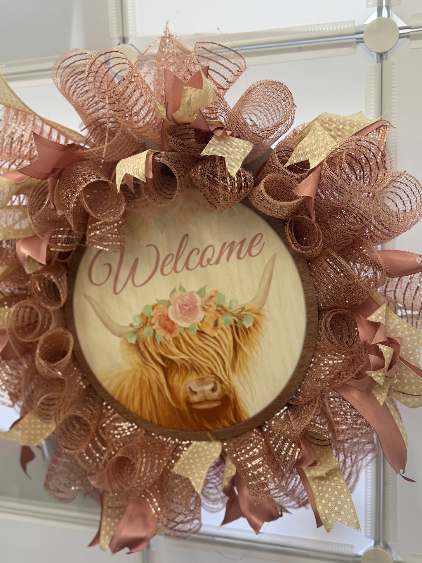 Handmade Deco Mesh Wreaths - Highland Cow - Welcome