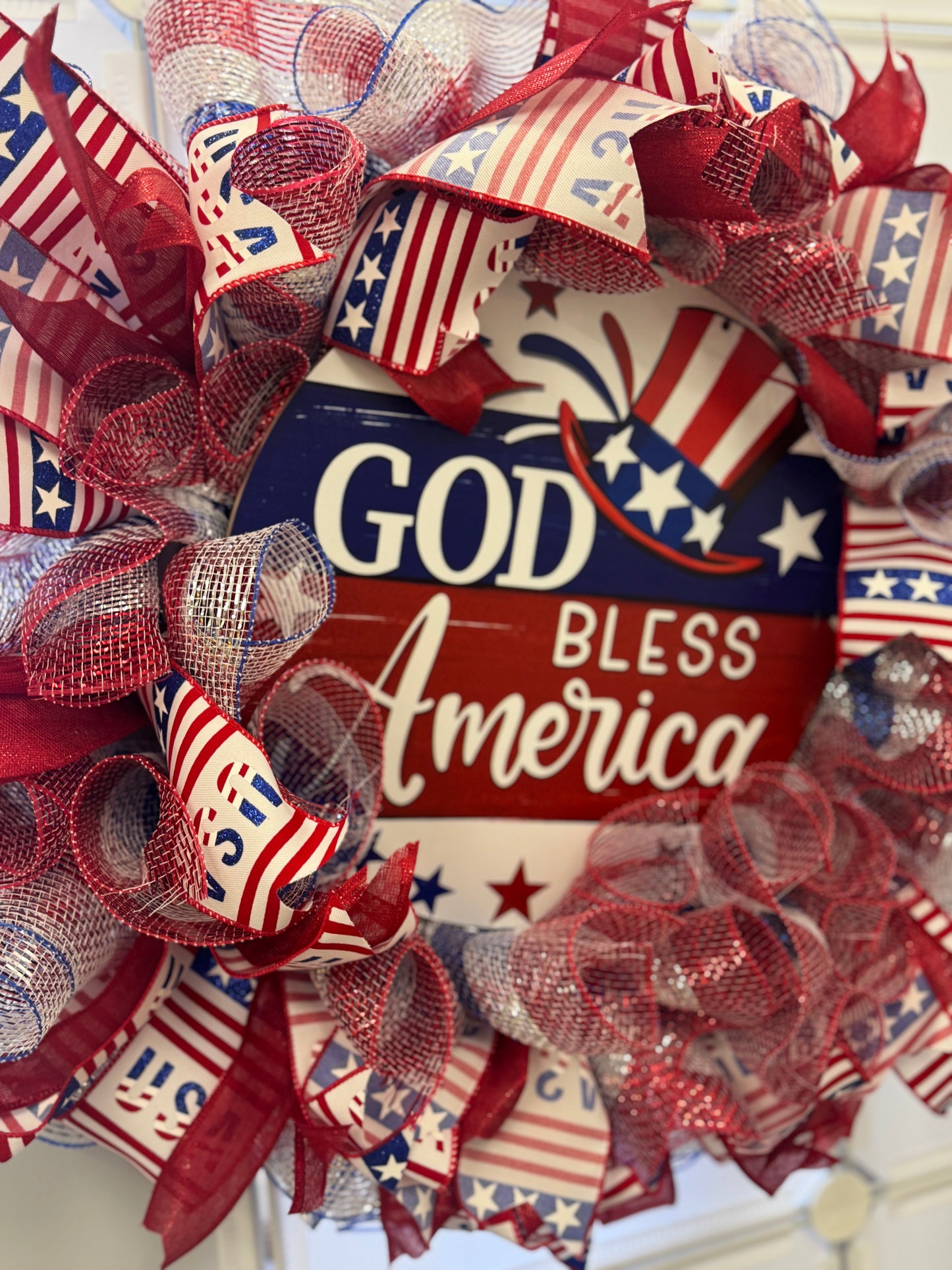 Handmade Deco Mesh Wreaths - God Bless America