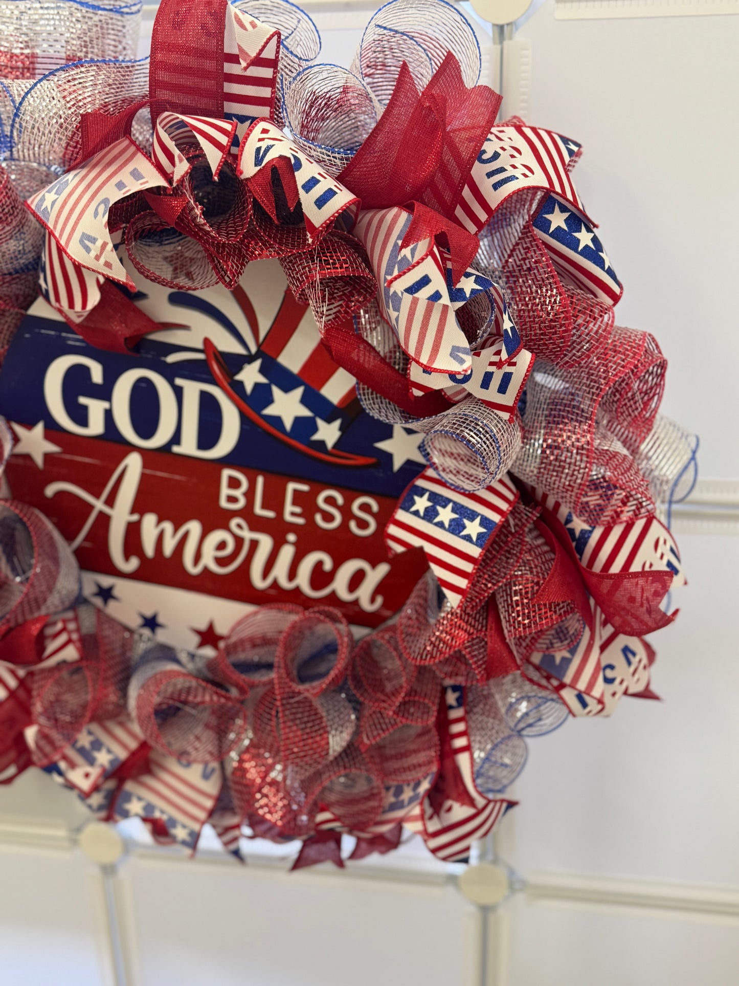 Handmade Deco Mesh Wreaths - God Bless America