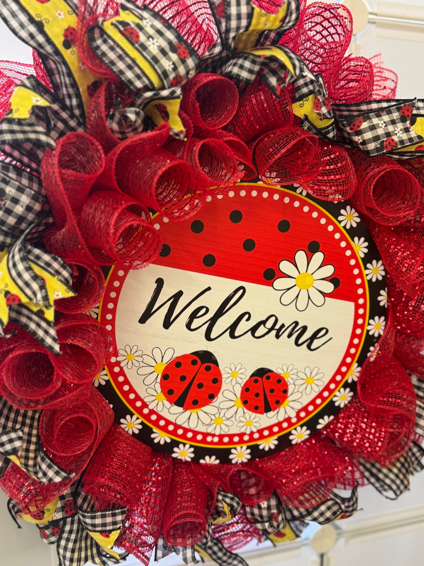 Handmade Deco Mesh Wreaths - Ladybug - Welcome