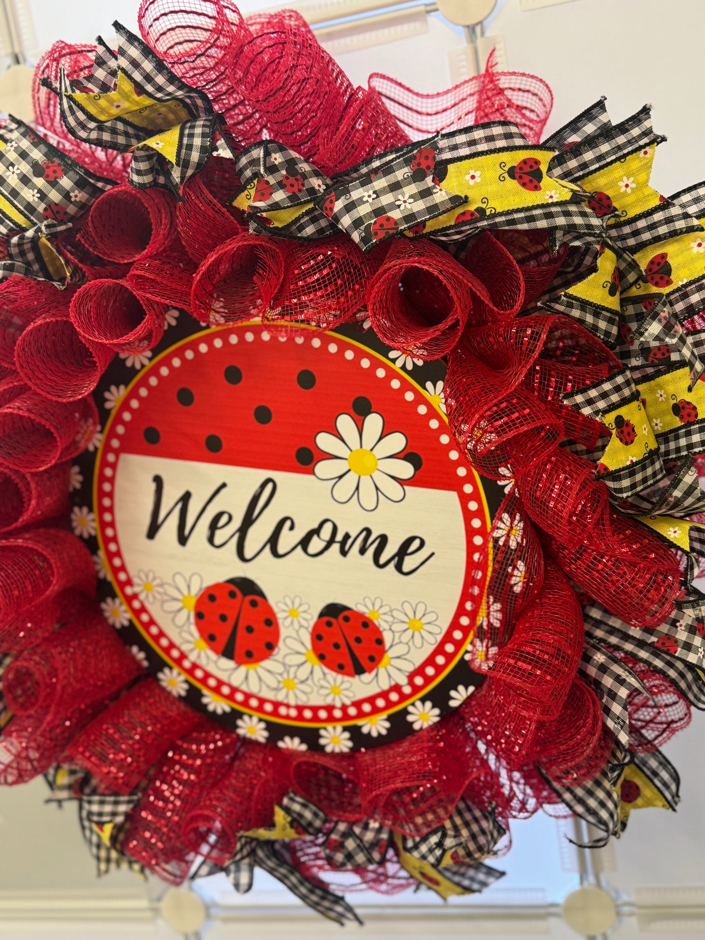 Handmade Deco Mesh Wreaths - Ladybug - Welcome