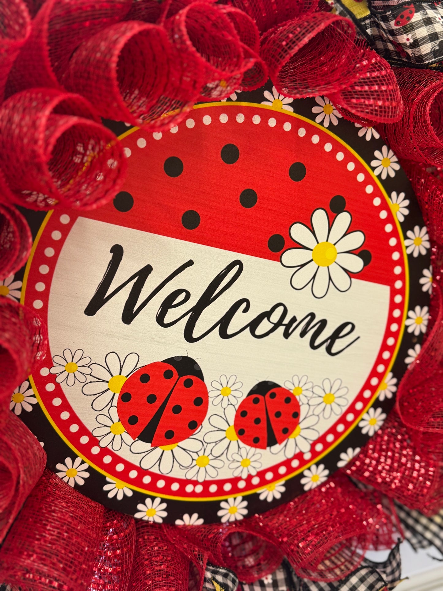 Handmade Deco Mesh Wreaths - Ladybug - Welcome