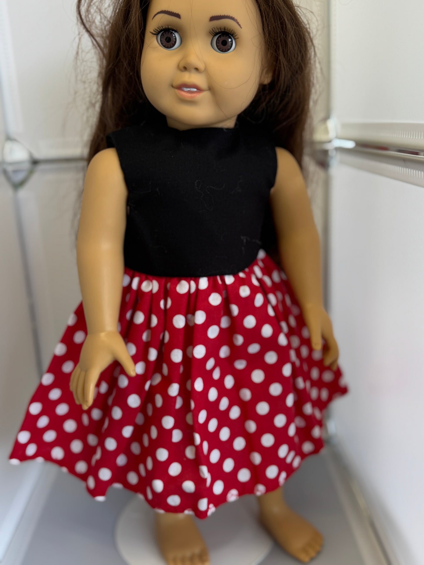 Handmade 18" Doll Clothes - Black Red & White Polka Dot Dress & Bag