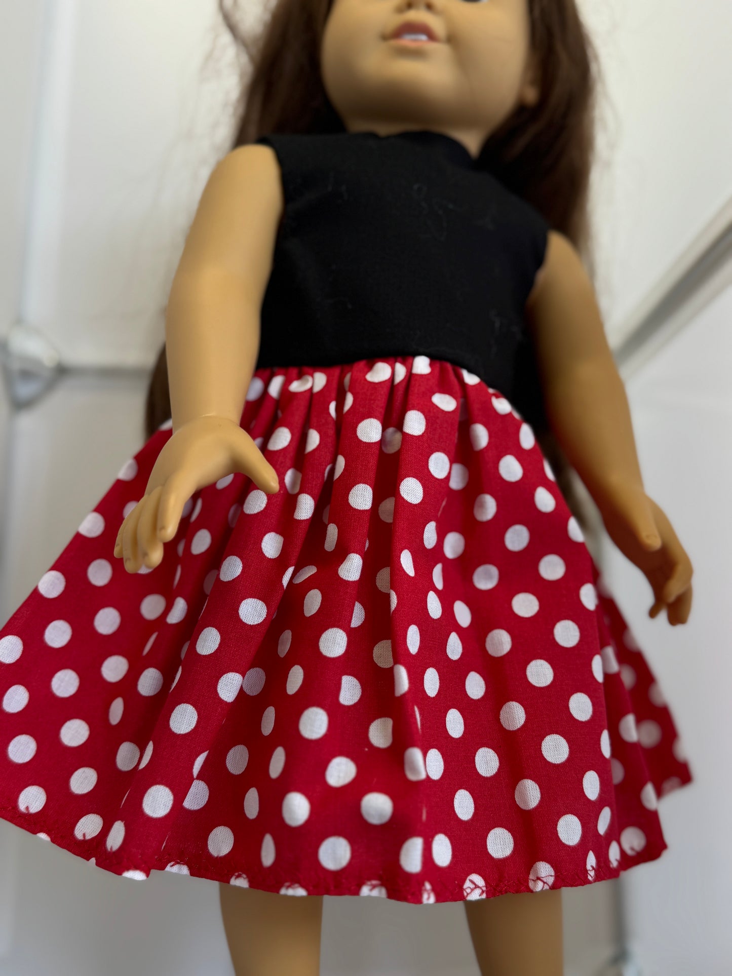 Handmade 18" Doll Clothes - Black Red & White Polka Dot Dress & Bag