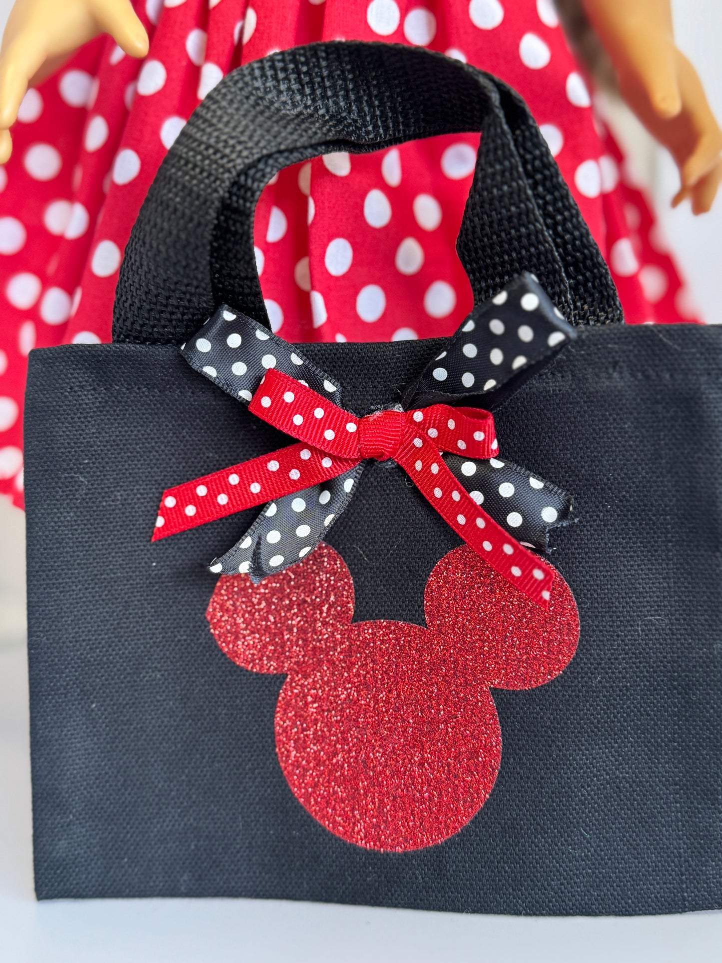 Handmade 18" Doll Clothes - Black Red & White Polka Dot Dress & Bag