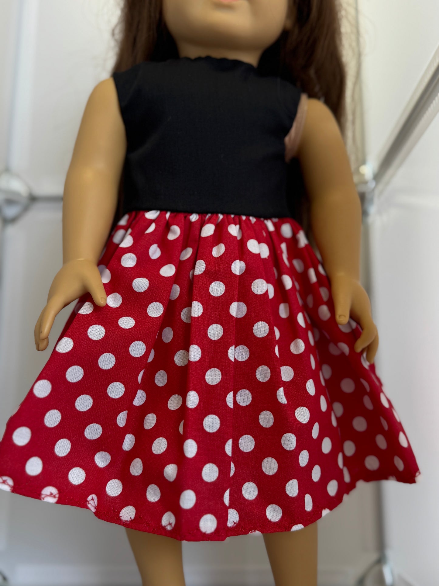 Handmade 18" Doll Clothes - Black Red & White Polka Dot Dress & Bag