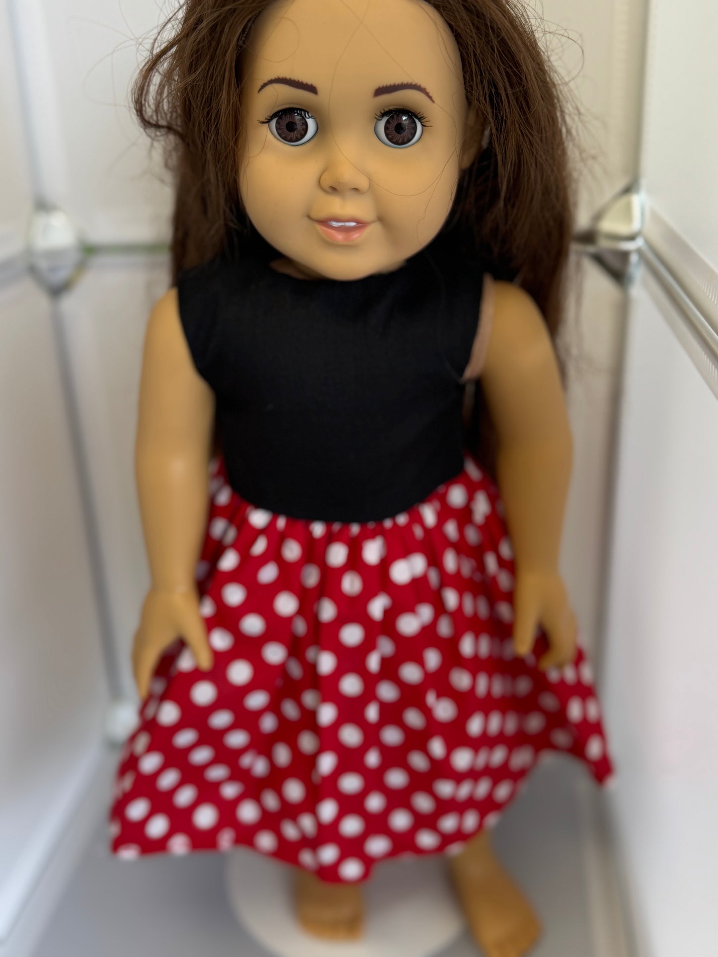 Handmade 18" Doll Clothes - Black Red & White Polka Dot Dress & Bag