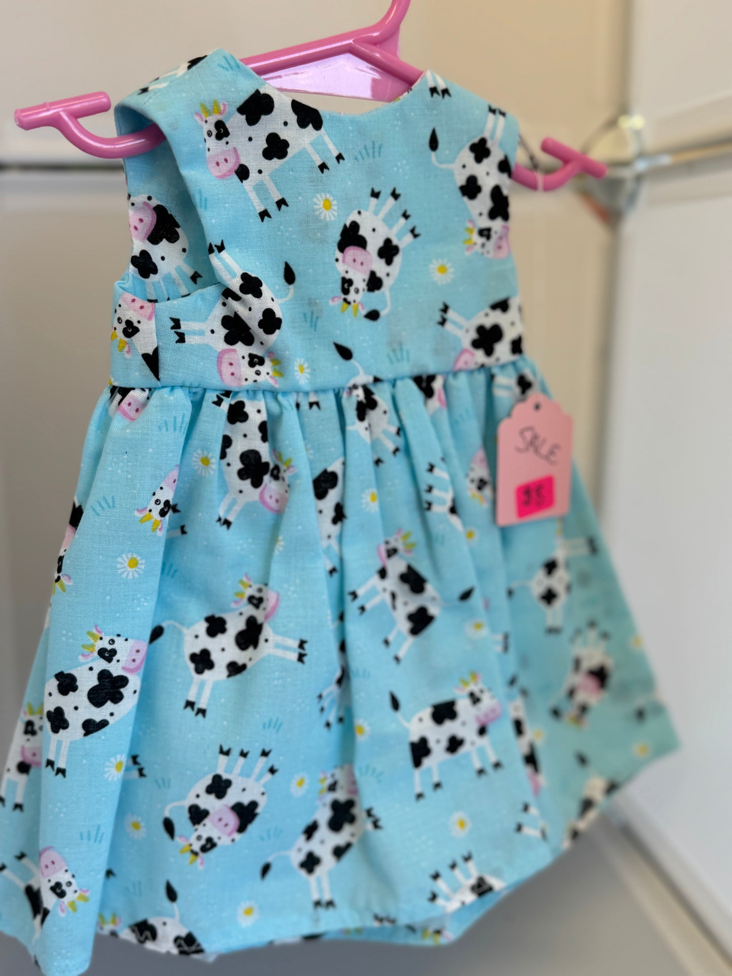Handmade 18" Doll Clothes – Blue Cow Dress w/ Bow