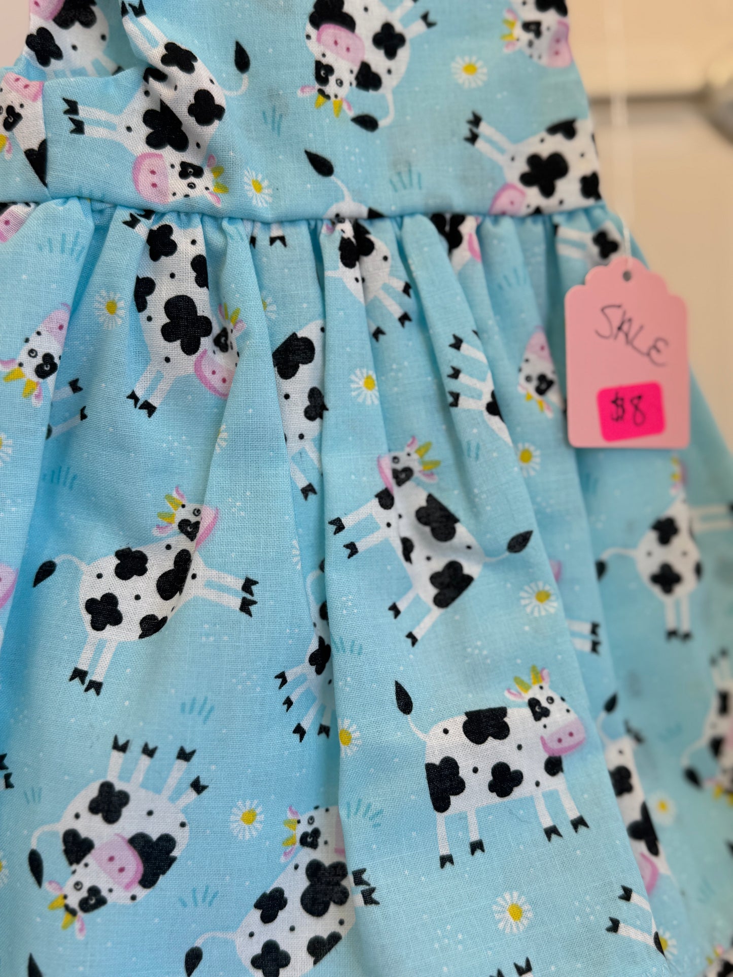 Handmade 18" Doll Clothes – Blue Cow Dress w/ Bow