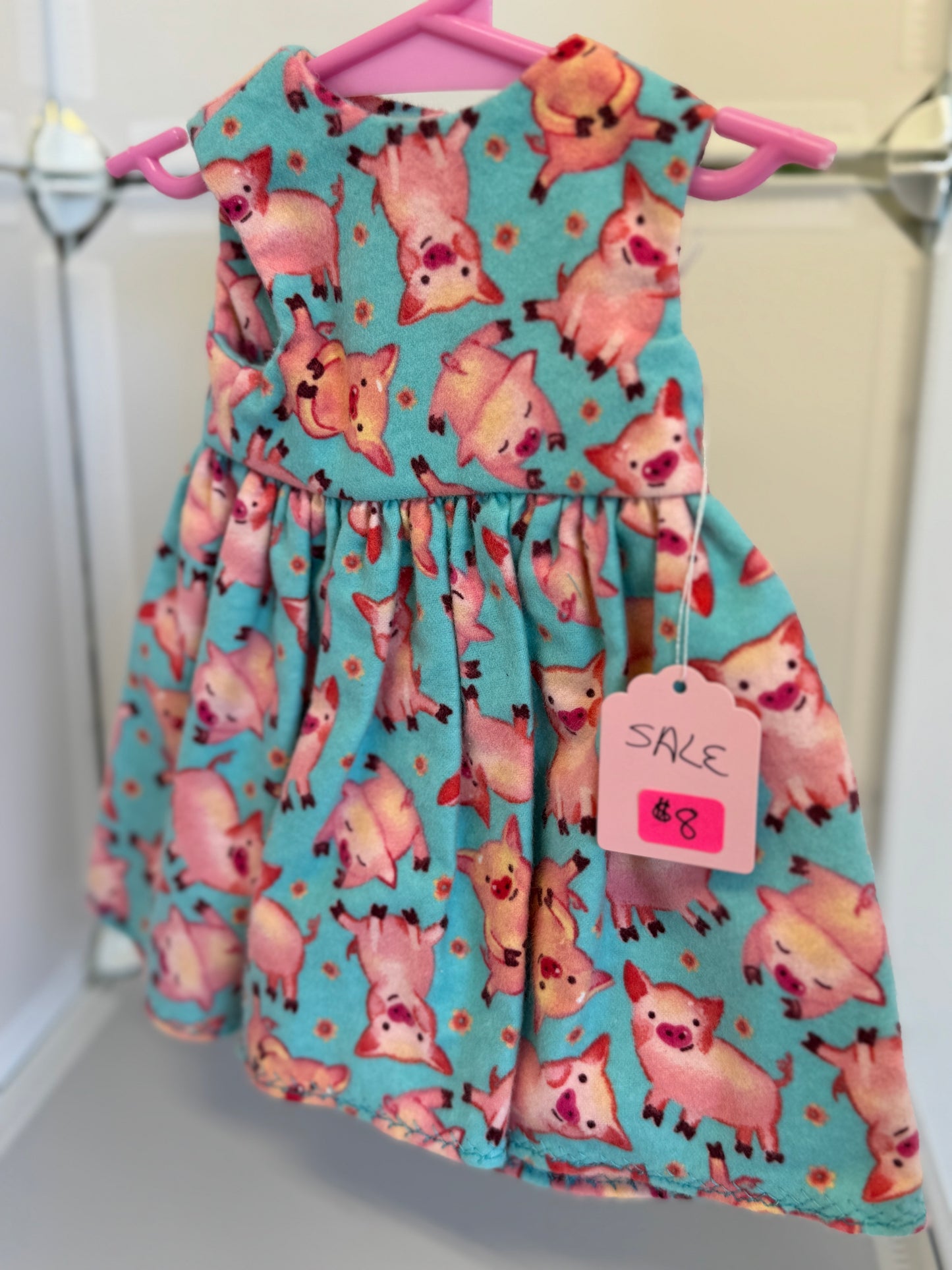 Handmade 18" Doll Clothes – Blue Pig Dress w/ Bow