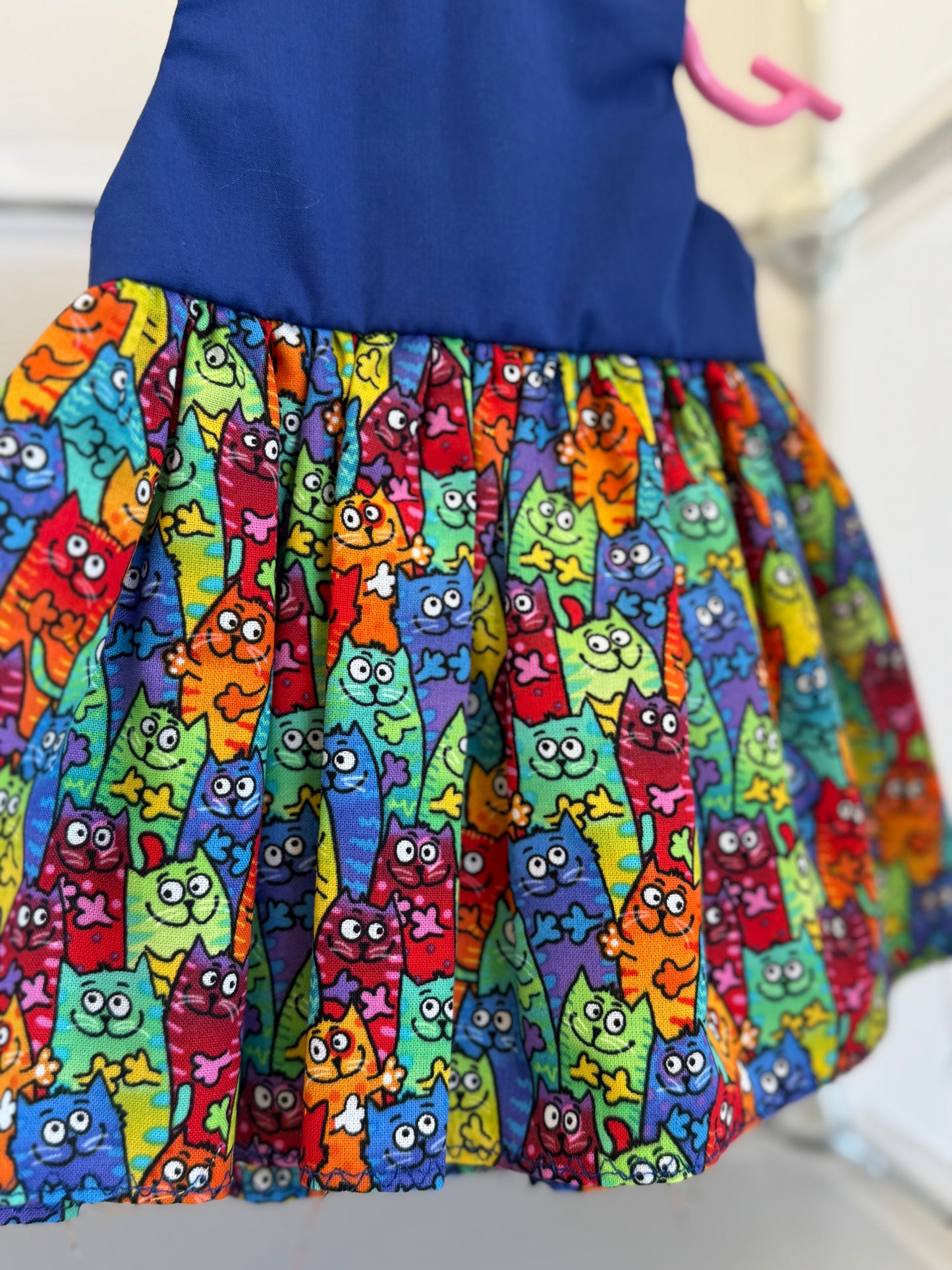 Handmade 18" Doll Clothes – Blue Bright Cat Dress w/ Bow