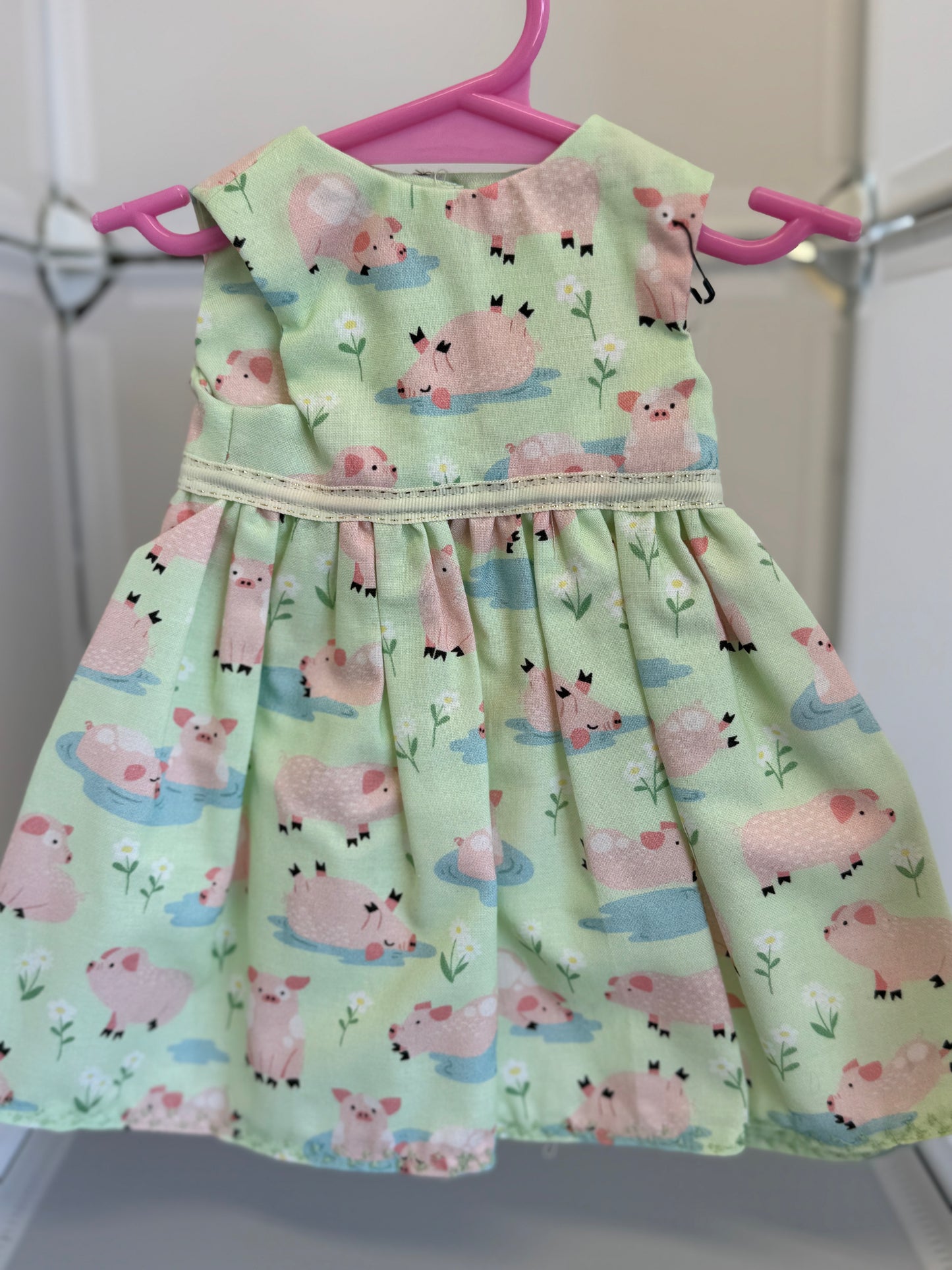 Handmade 18" Doll Clothes – Pig Dress w/ Bow