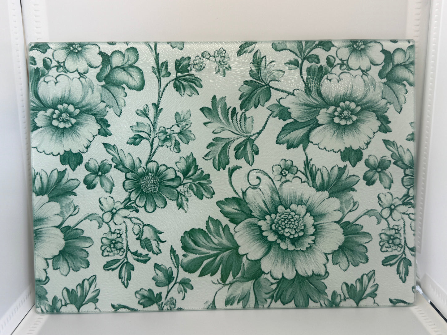 Custom 8" x 11" Glass Cutting Board – Personalized Kitchen Decor - Green Floral