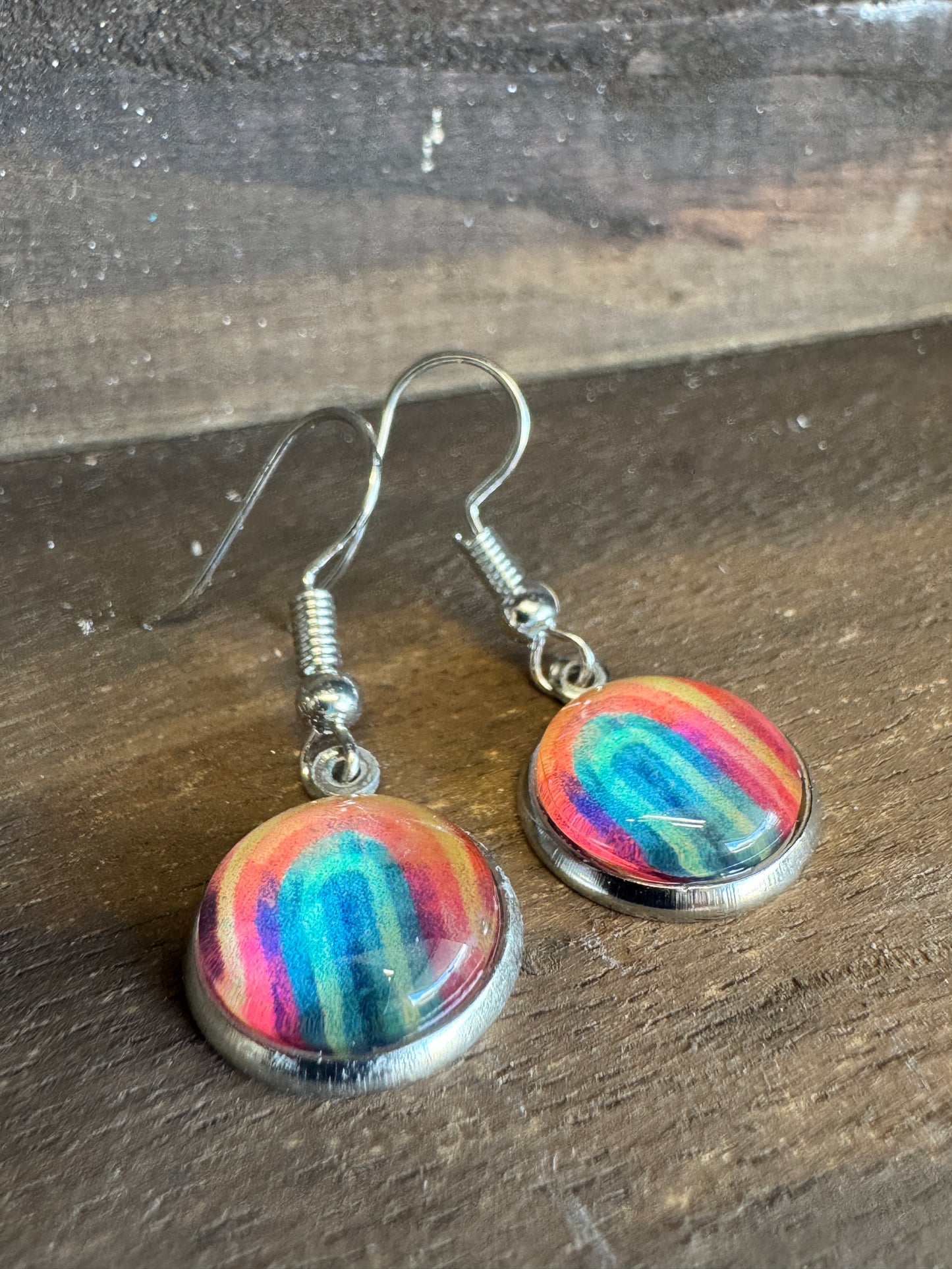 Handmade Aluminum & Glass Earrings - Rainbow