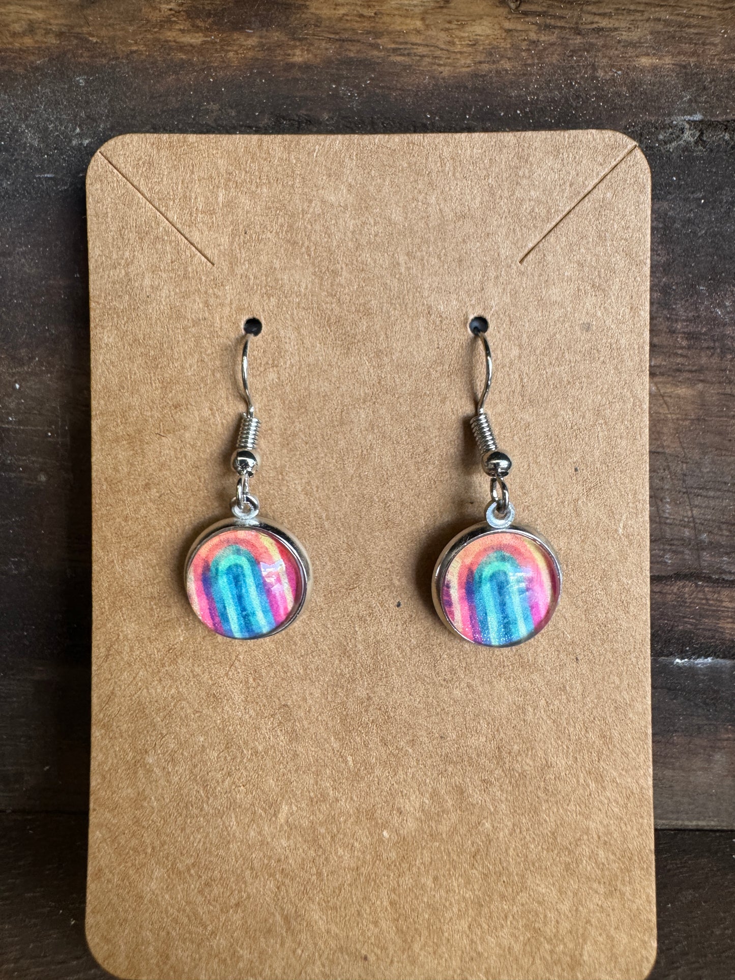 Handmade Aluminum & Glass Earrings - Rainbow