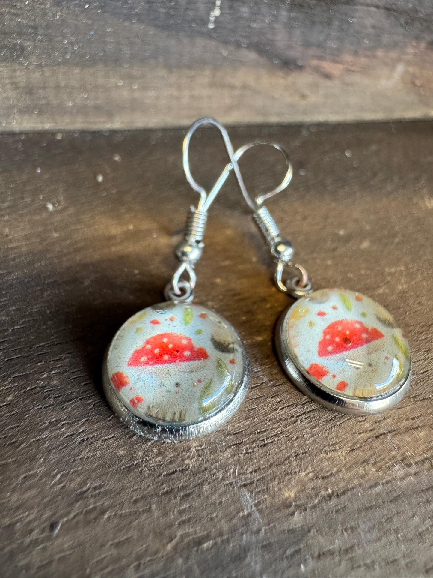 Handmade Aluminum & Glass Earrings - Mushrooms