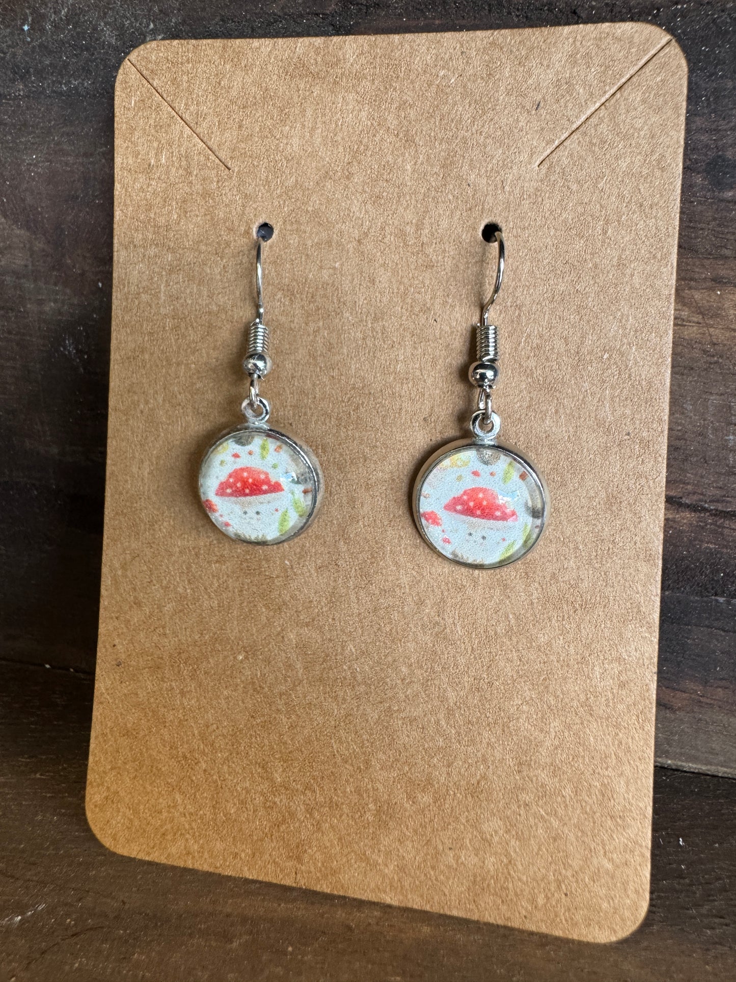 Handmade Aluminum & Glass Earrings - Mushrooms