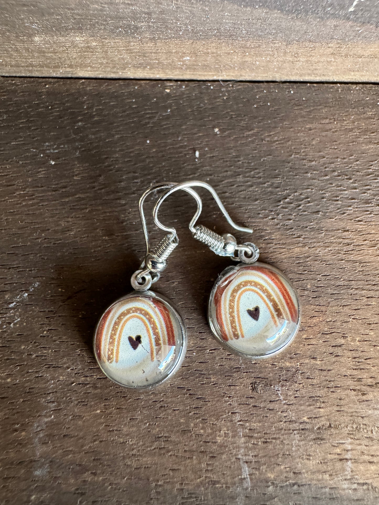 Handmade Aluminum & Glass Earrings - Rainbow Heart