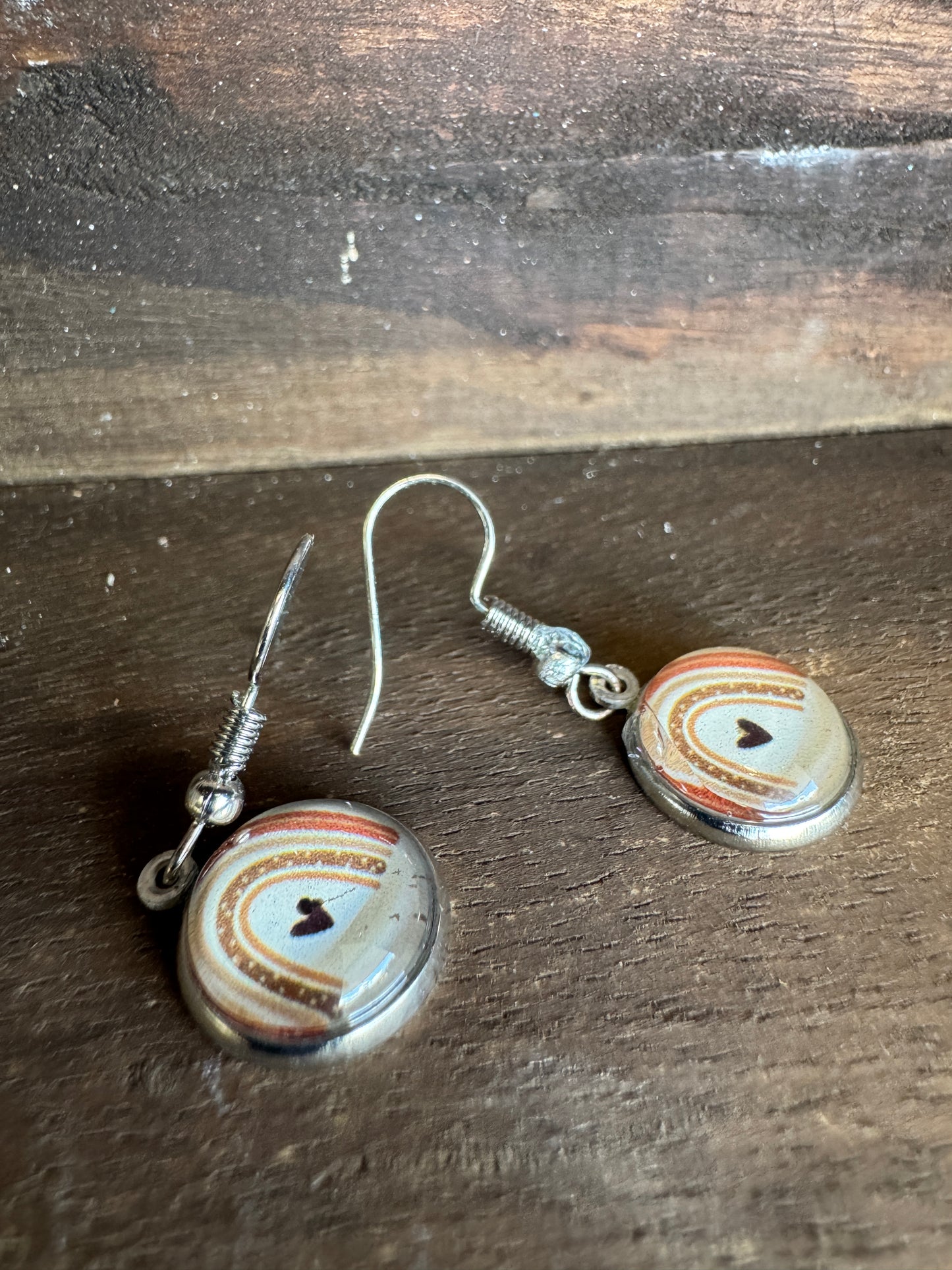 Handmade Aluminum & Glass Earrings - Rainbow Heart