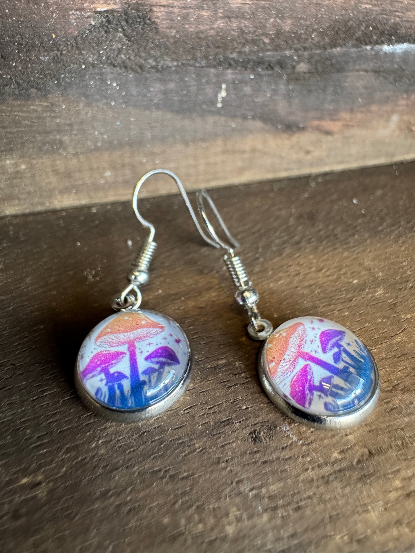 Handmade Aluminum & Glass Earrings - Mushrooms