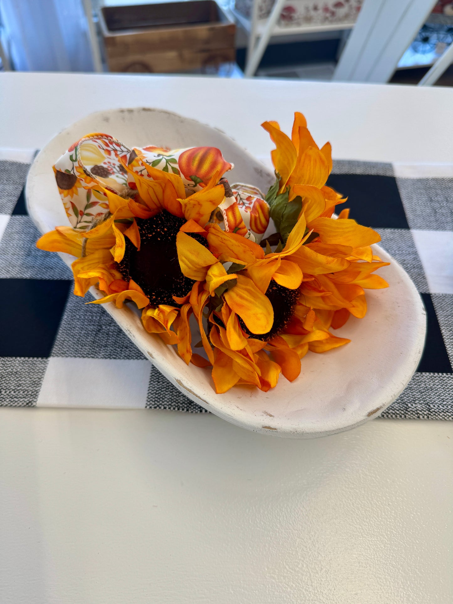 Centerpiece - Fall Sunflower with White Bowl
