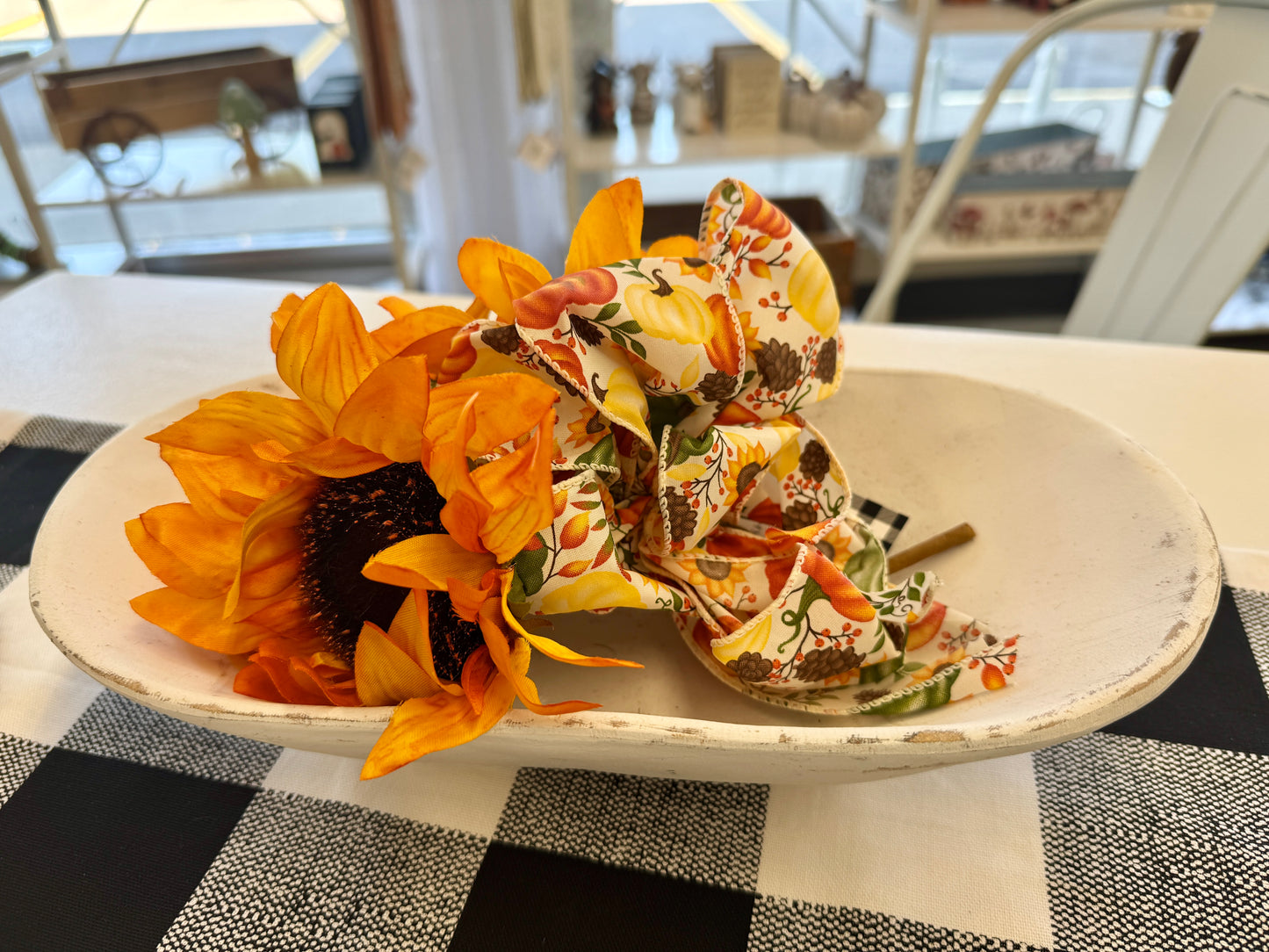 Centerpiece - Fall Sunflower with White Bowl